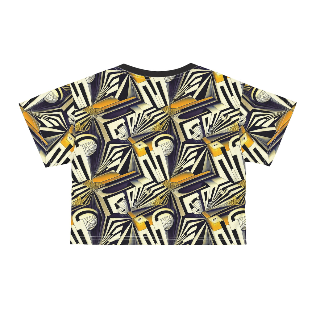 Art Deco Geometric Crop Tee — Vintage Jazz Pattern AOP