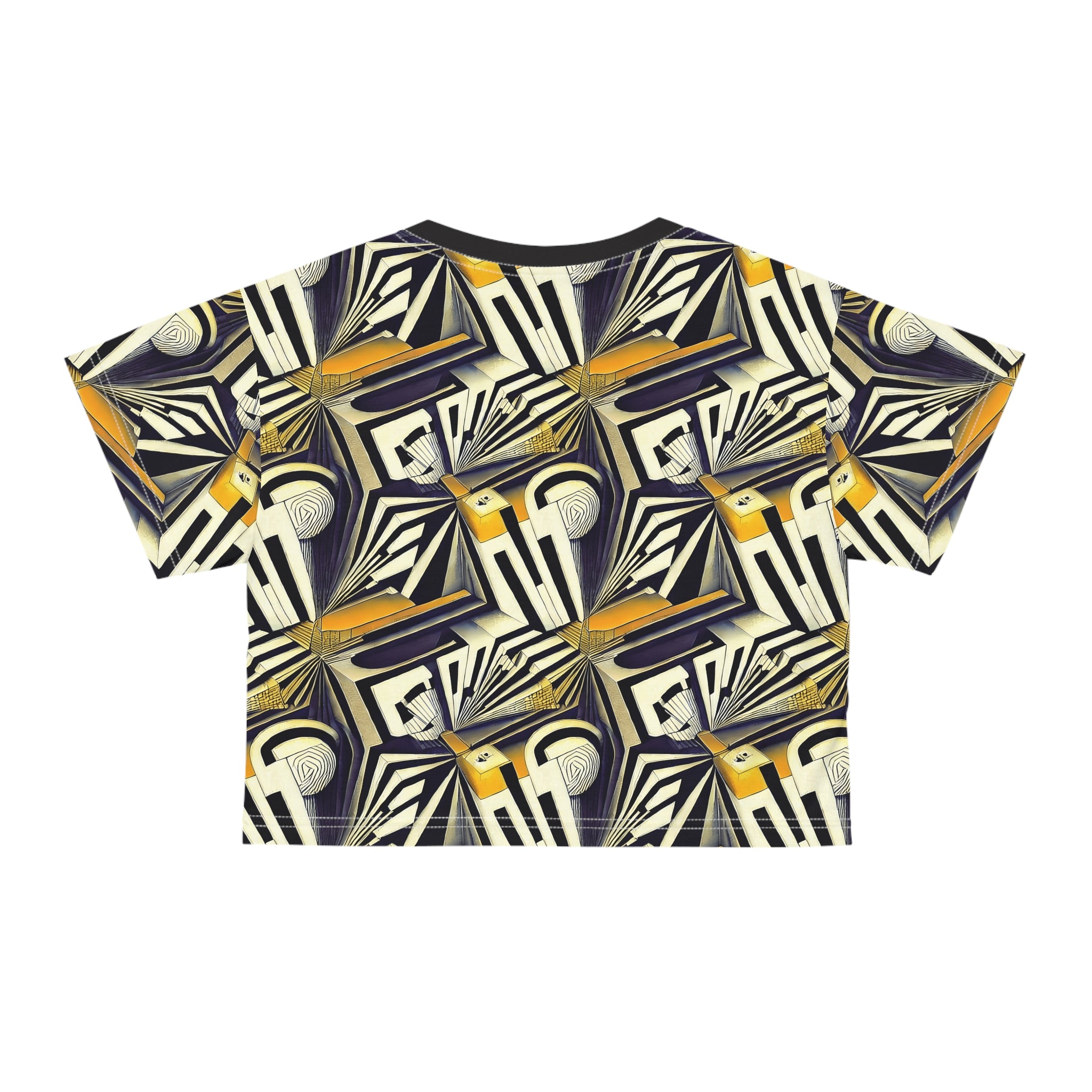 Art Deco Geometric Crop Tee — Vintage Jazz Pattern AOP