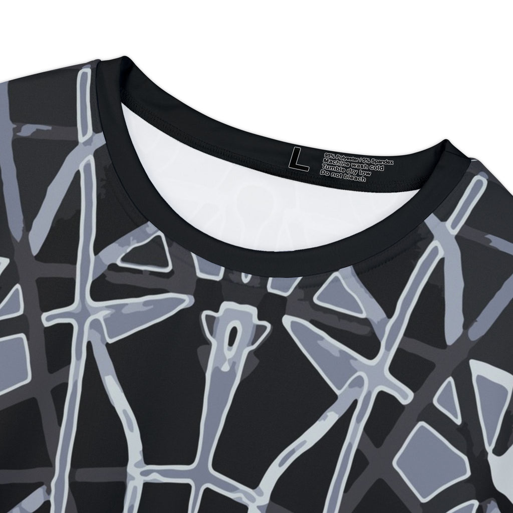 Women's Short Sleeve Shirt — Abstract Geometric Black & Gray All-Over Print