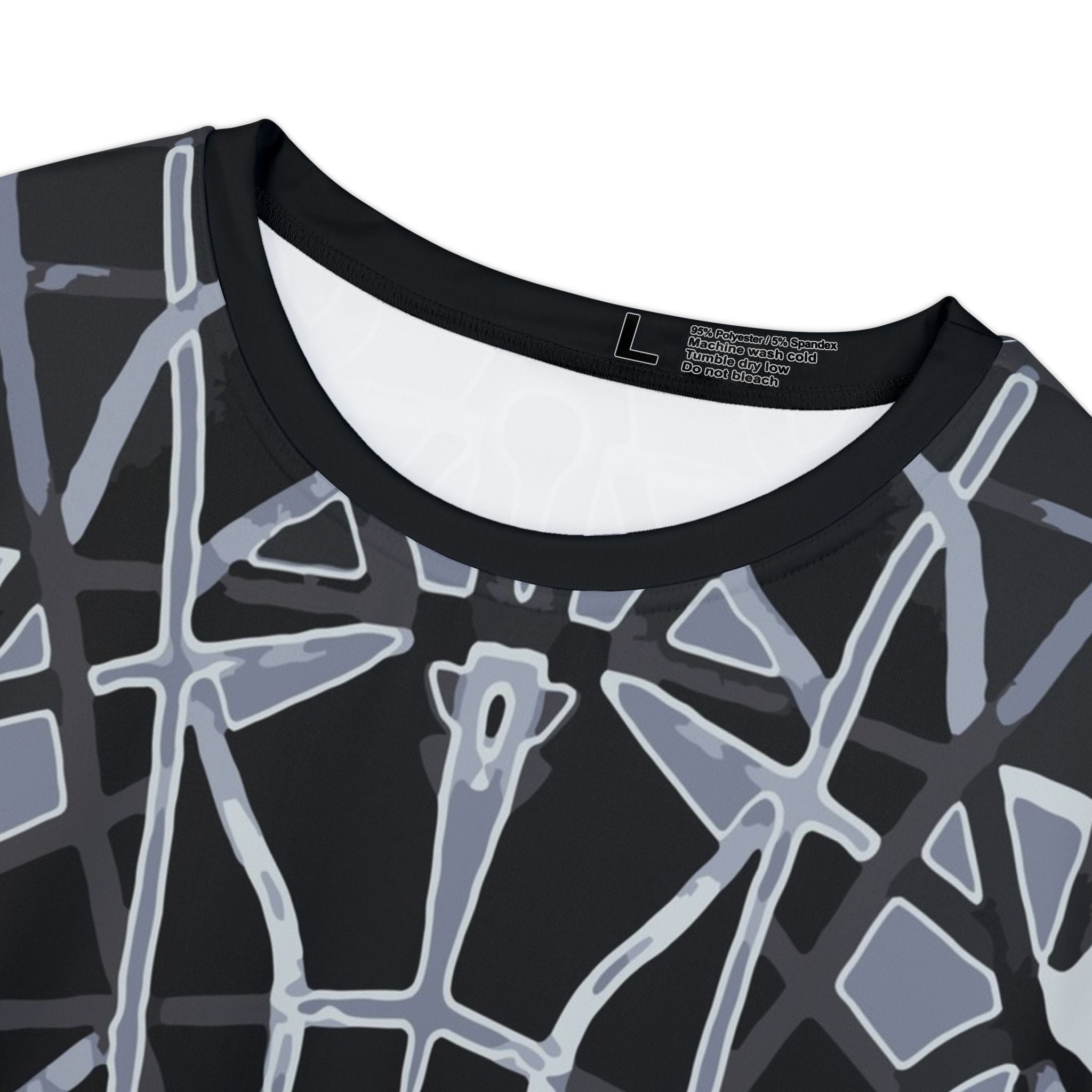 Women's Short Sleeve Shirt — Abstract Geometric Black & Gray All-Over Print