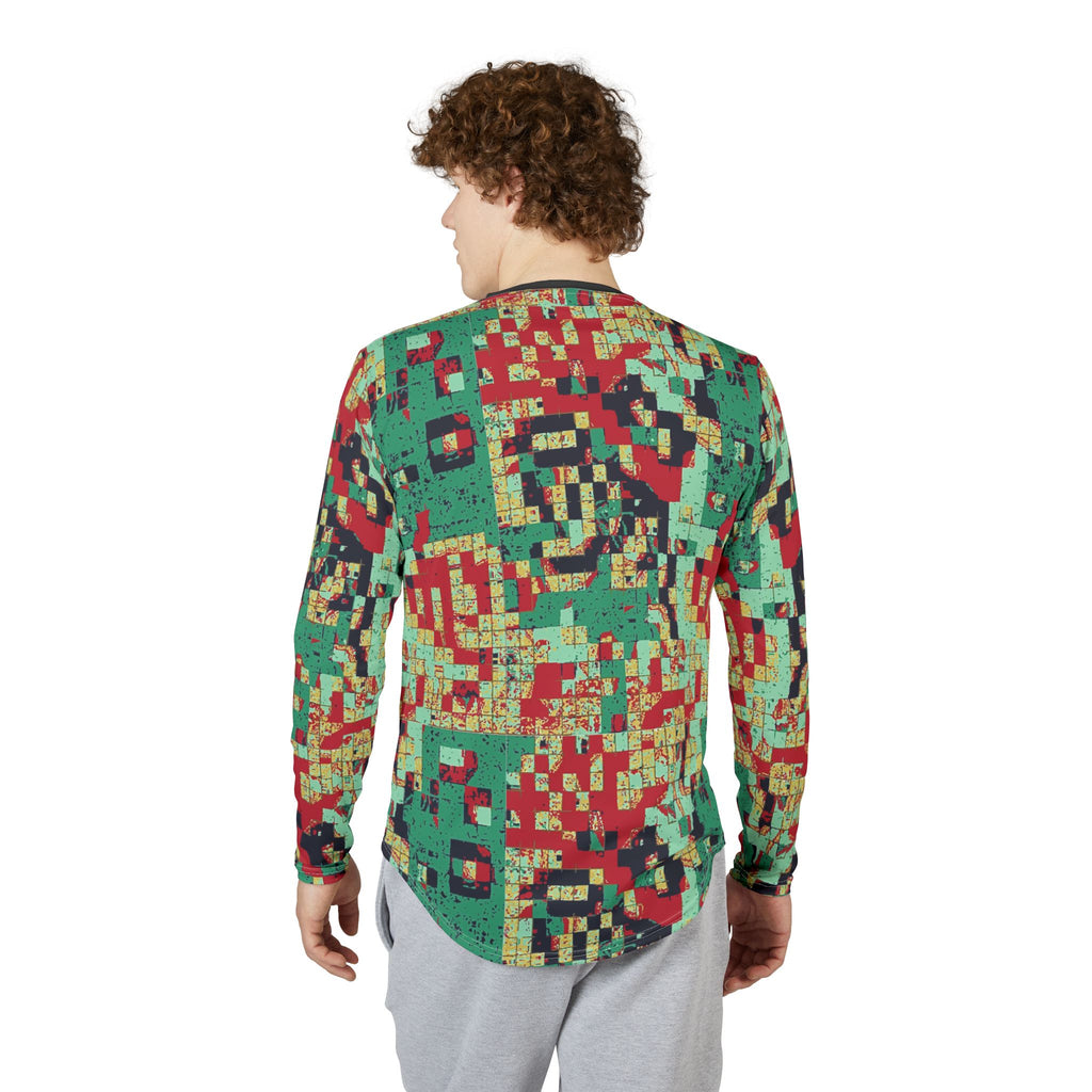 Men's UV Long Sleeve Shirt — "UPF 50+" Abstract Pixel Mosaic Print
