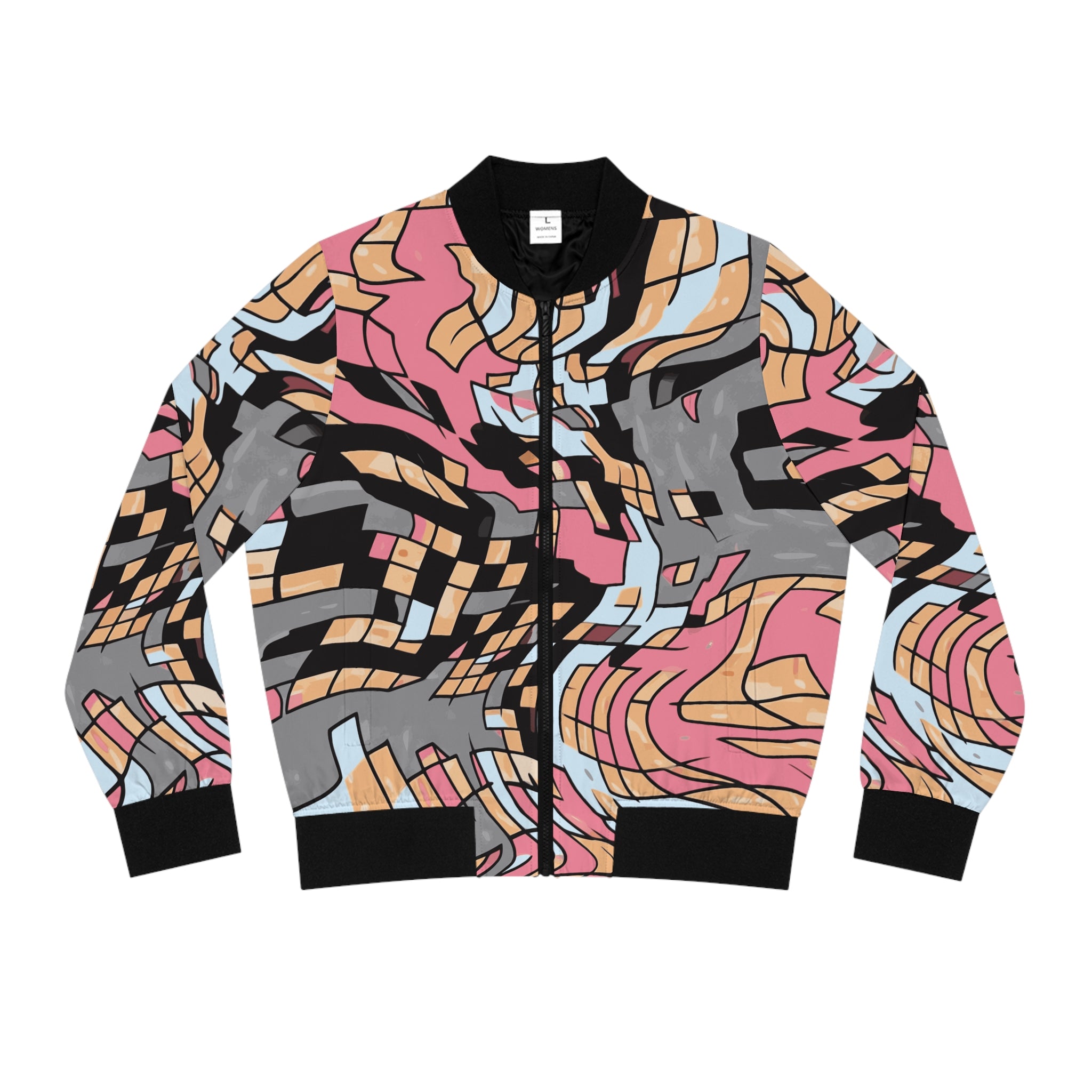Abstract Wave Pattern Women's Bomber Jacket