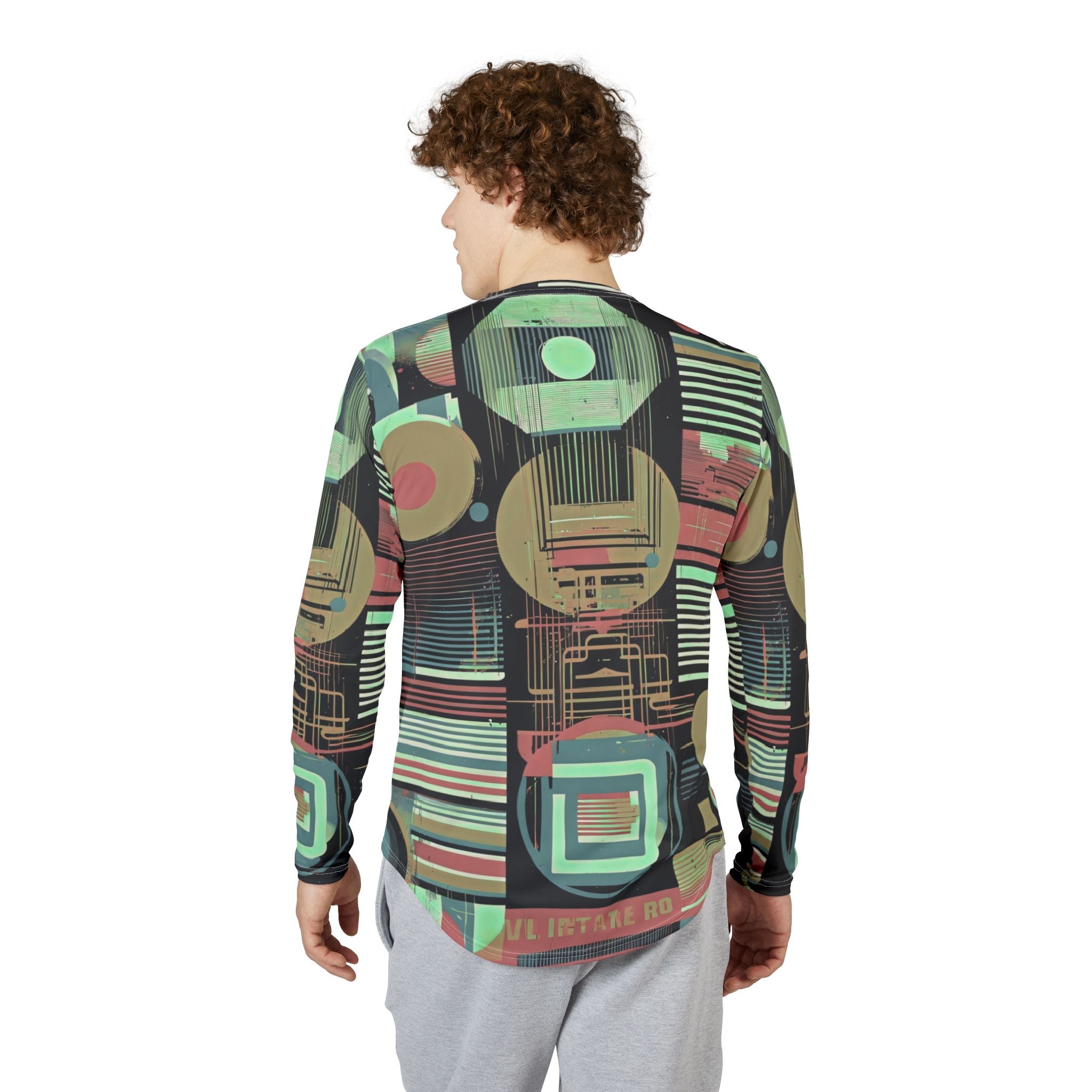 Men's UV Long Sleeve Shirt "UPF 50+" protection — Retro Geometric Tech Print