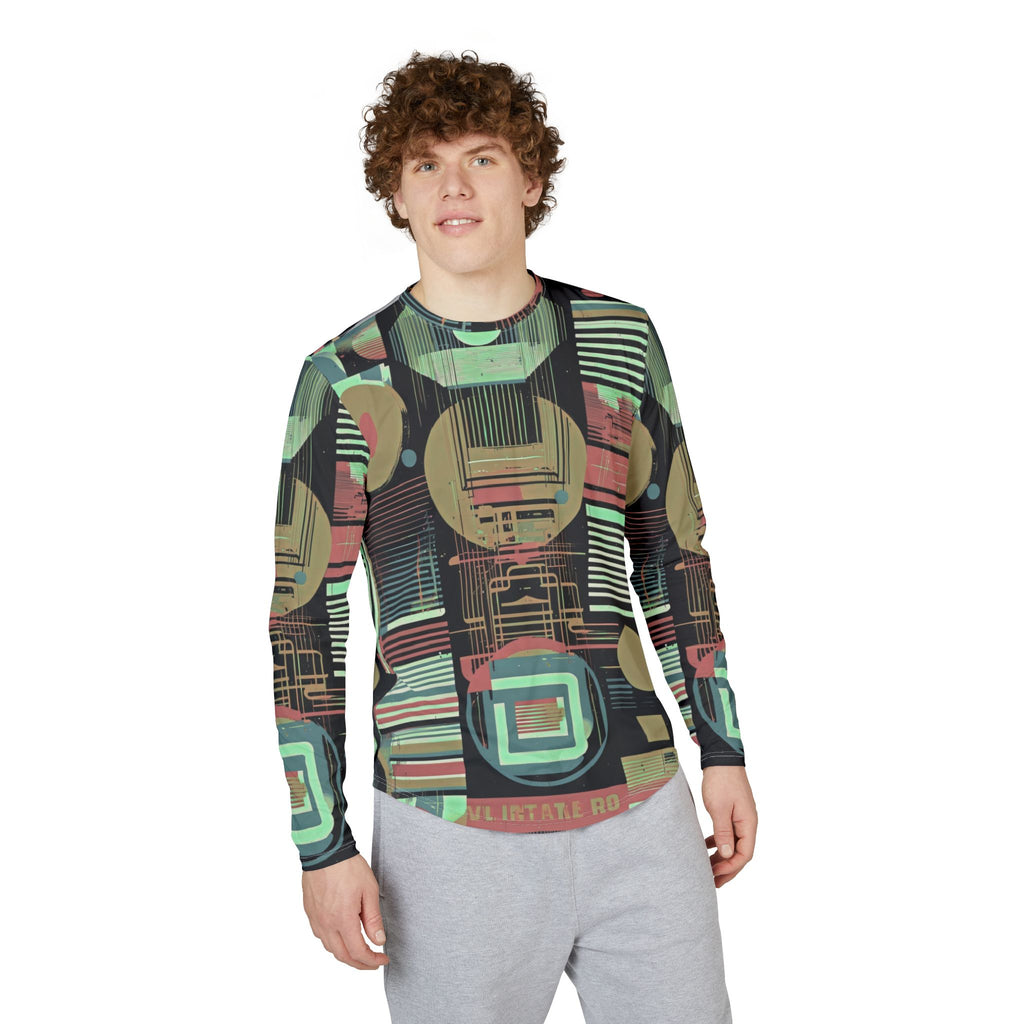 Men's UV Long Sleeve Shirt "UPF 50+" protection — Retro Geometric Tech Print