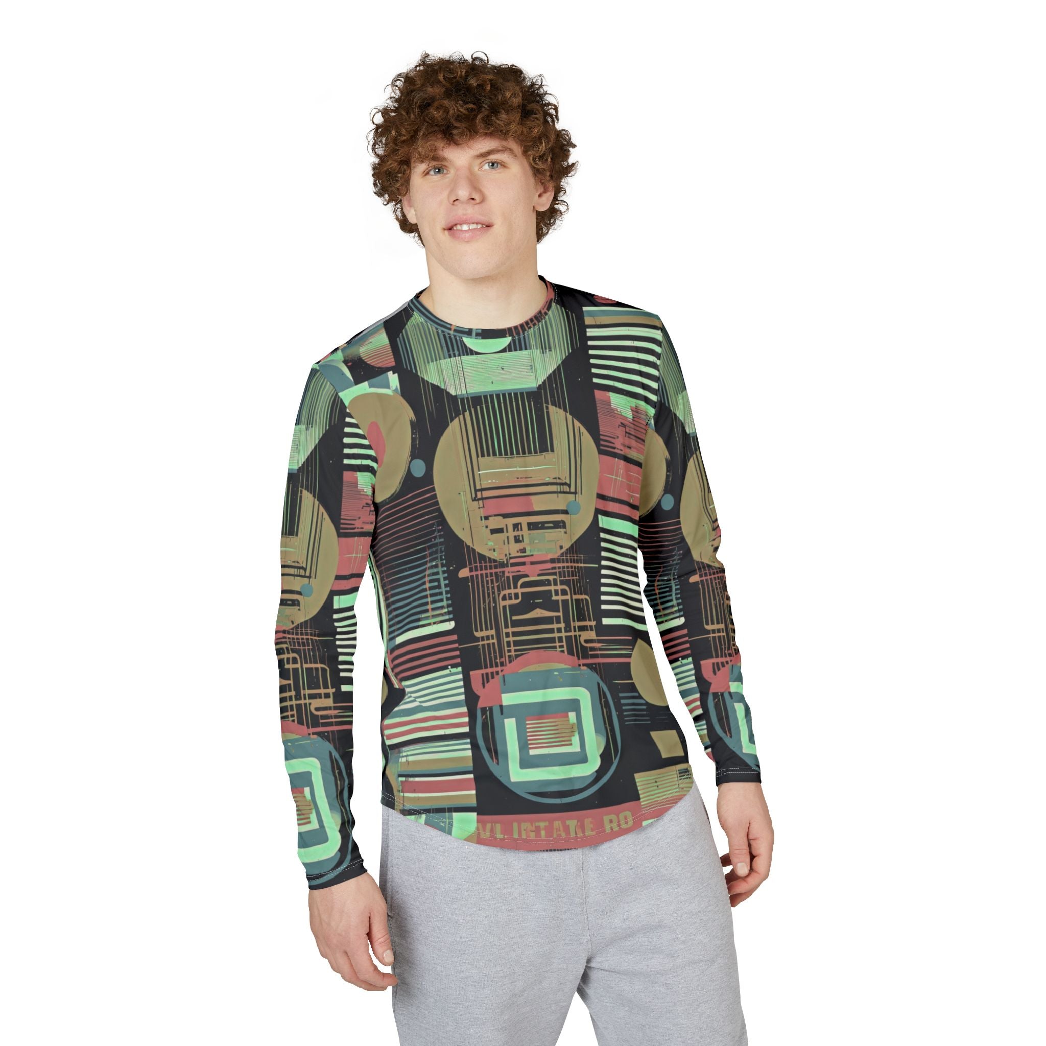 Men's UV Long Sleeve Shirt "UPF 50+" protection — Retro Geometric Tech Print