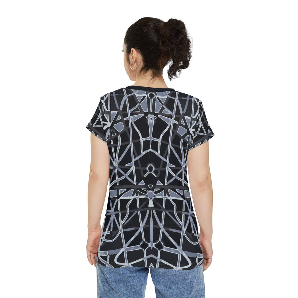 Women's Short Sleeve Shirt — Abstract Geometric Black & Gray All-Over Print