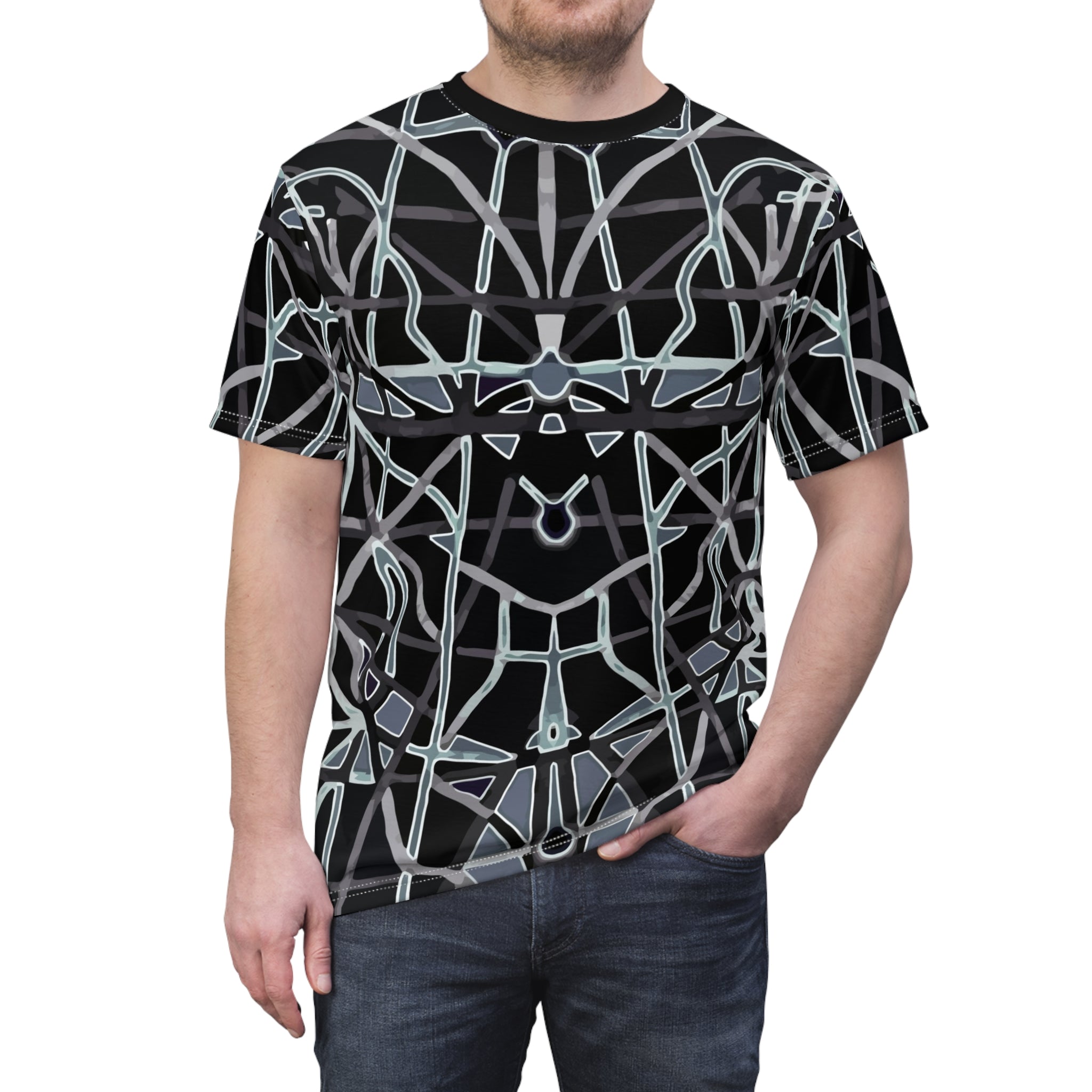 Abstract Geometric Web All-Over Print Tee
