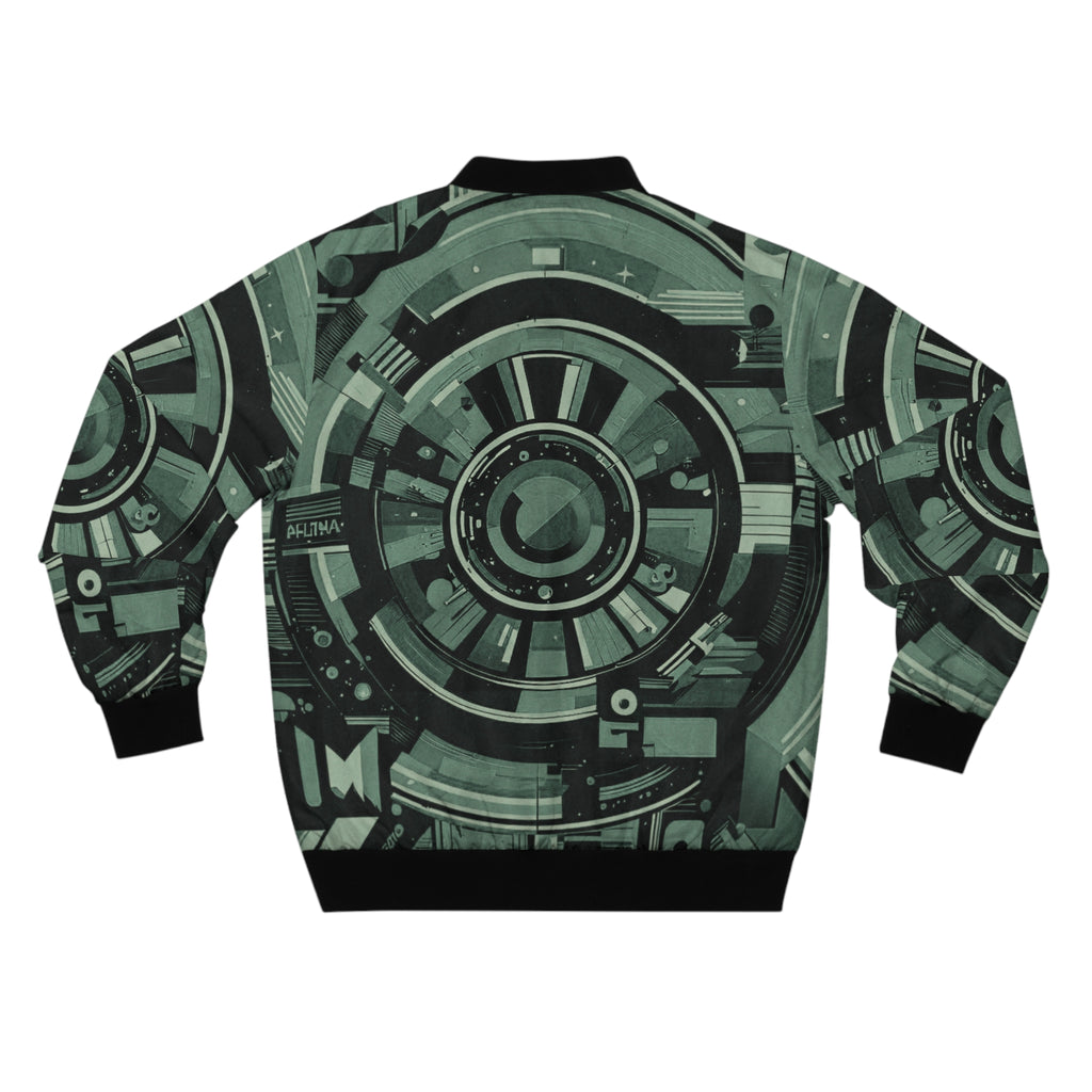 Techno Circuit Bomber Jacket – Futuristic Mechanical Gear Print