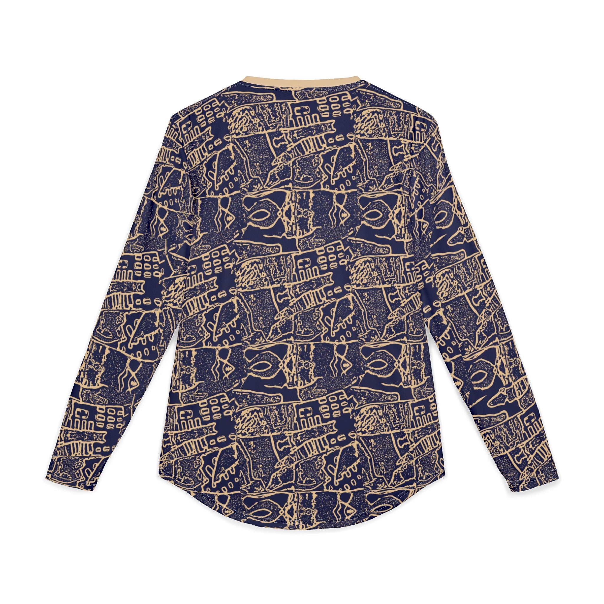 Men's UV Long Sleeve Shirt –  "UPF 50+" Navy Abstract Nautical Sketches AOP