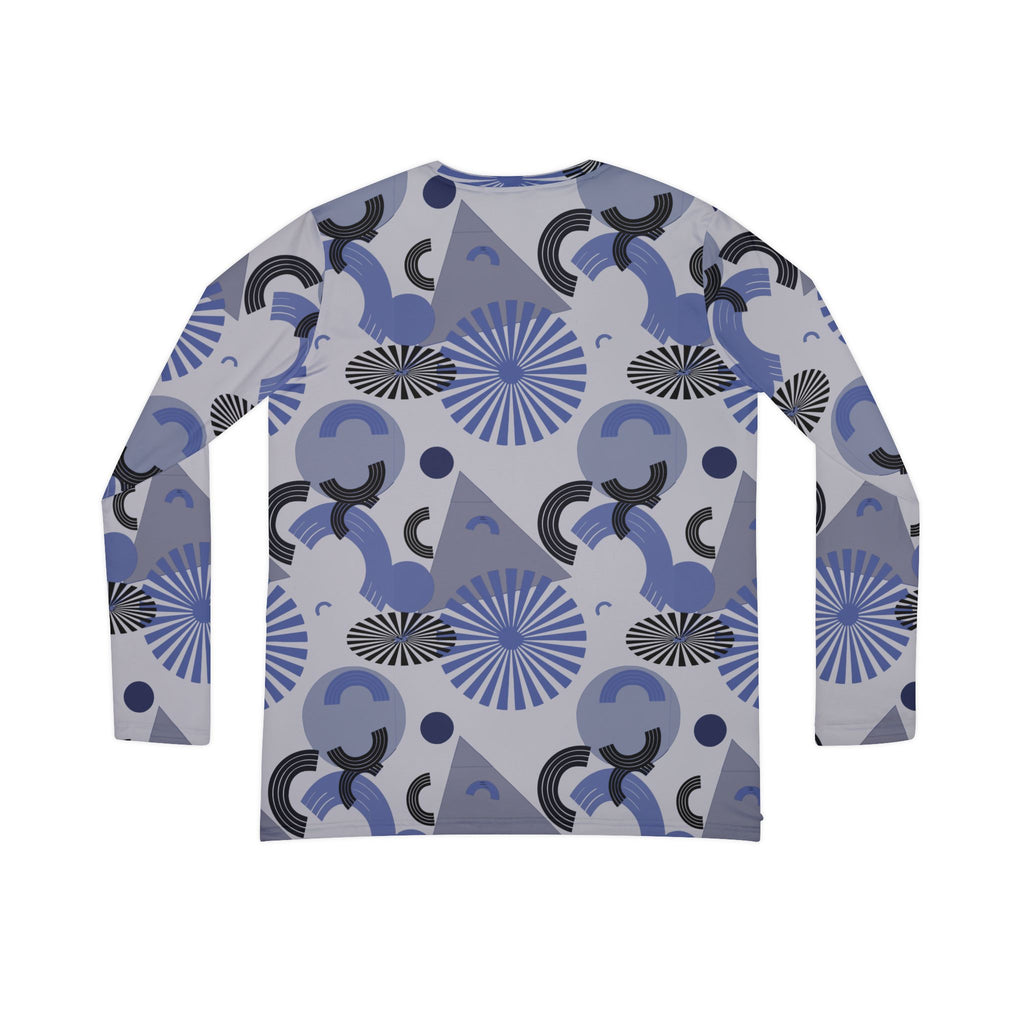 Blue Geometric V-Neck Long Sleeve — Women's Patterned Top