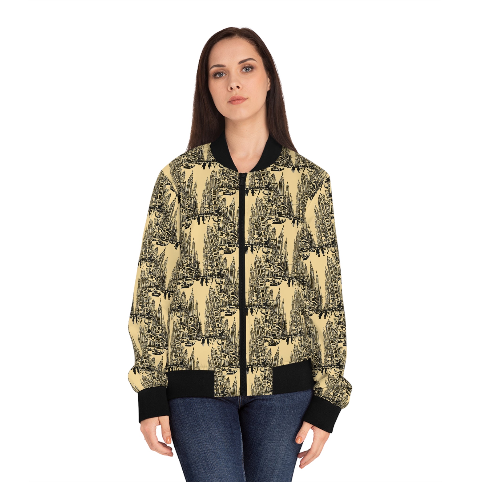 Vintage Forest Sketch Bomber Jacket — Women's All-Over Print