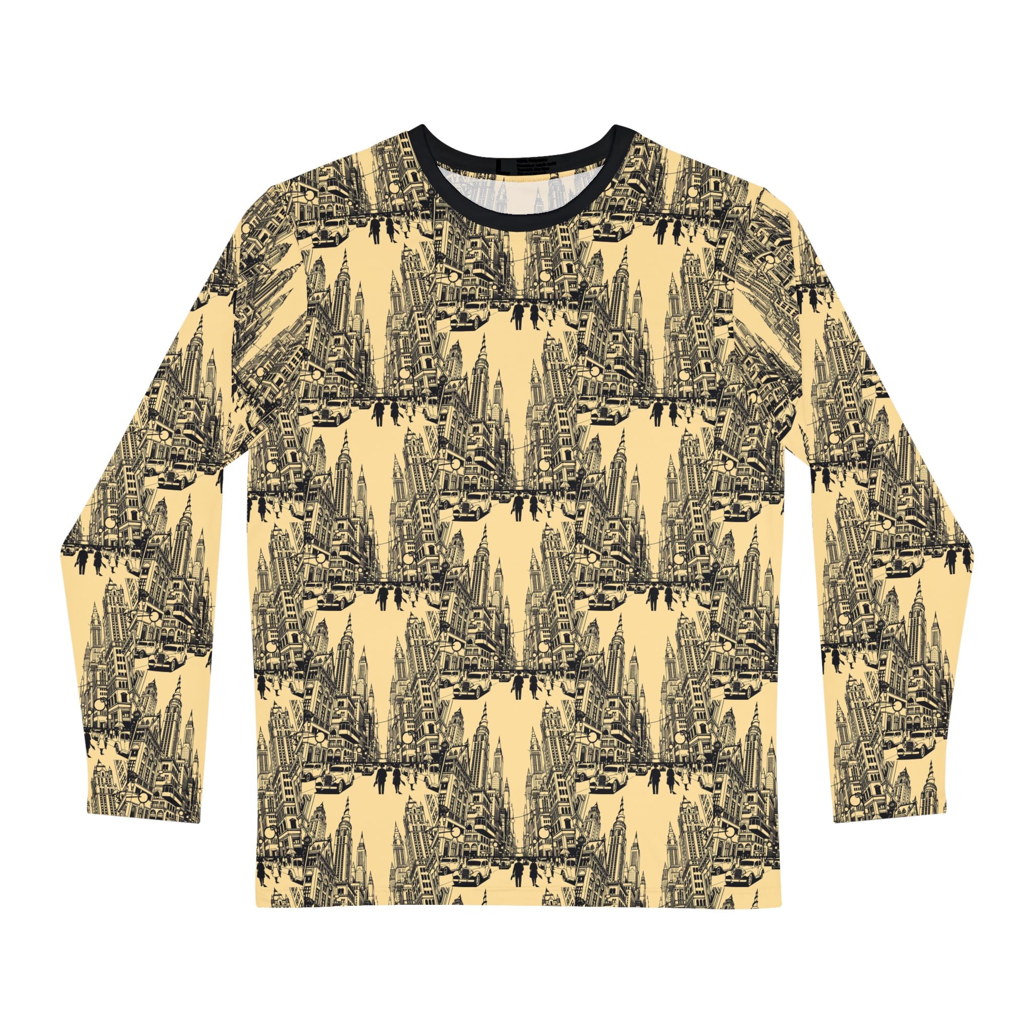 Long Sleeve Shirt — Vintage Cityscape All-Over Print