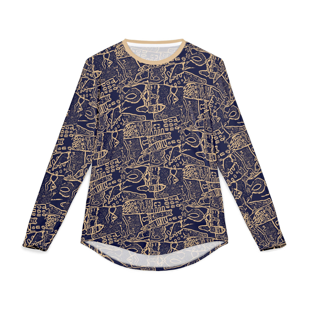 Men's UV Long Sleeve Shirt –  "UPF 50+" Navy Abstract Nautical Sketches AOP