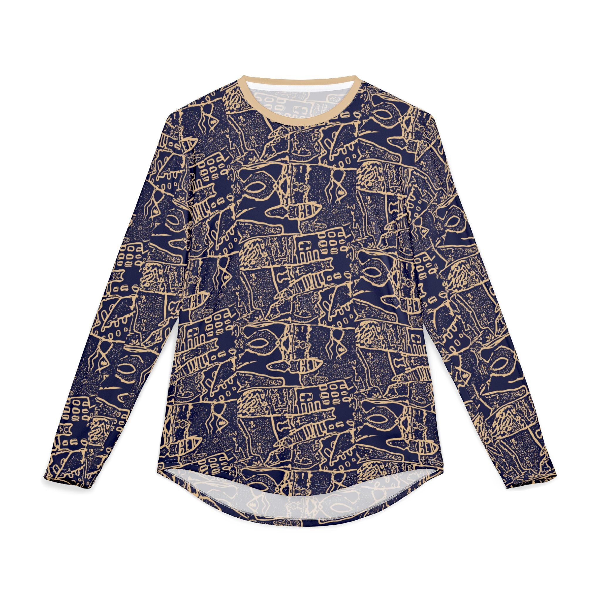 Men's UV Long Sleeve Shirt –  "UPF 50+" Navy Abstract Nautical Sketches AOP