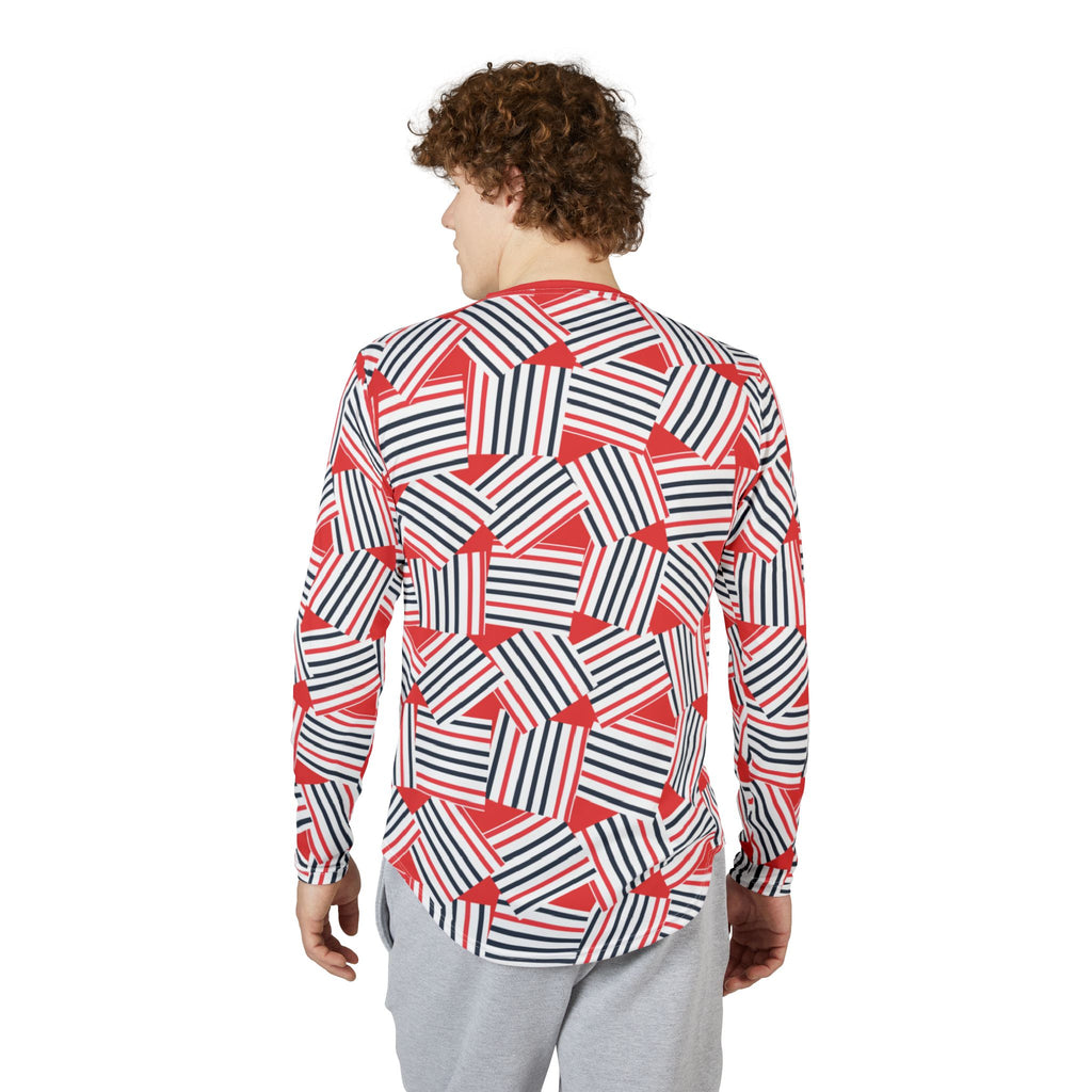 Men's Red White Blue Striped UV Sun Protection   "UPF 50+" Long Sleeve Shirt — All-Over Print