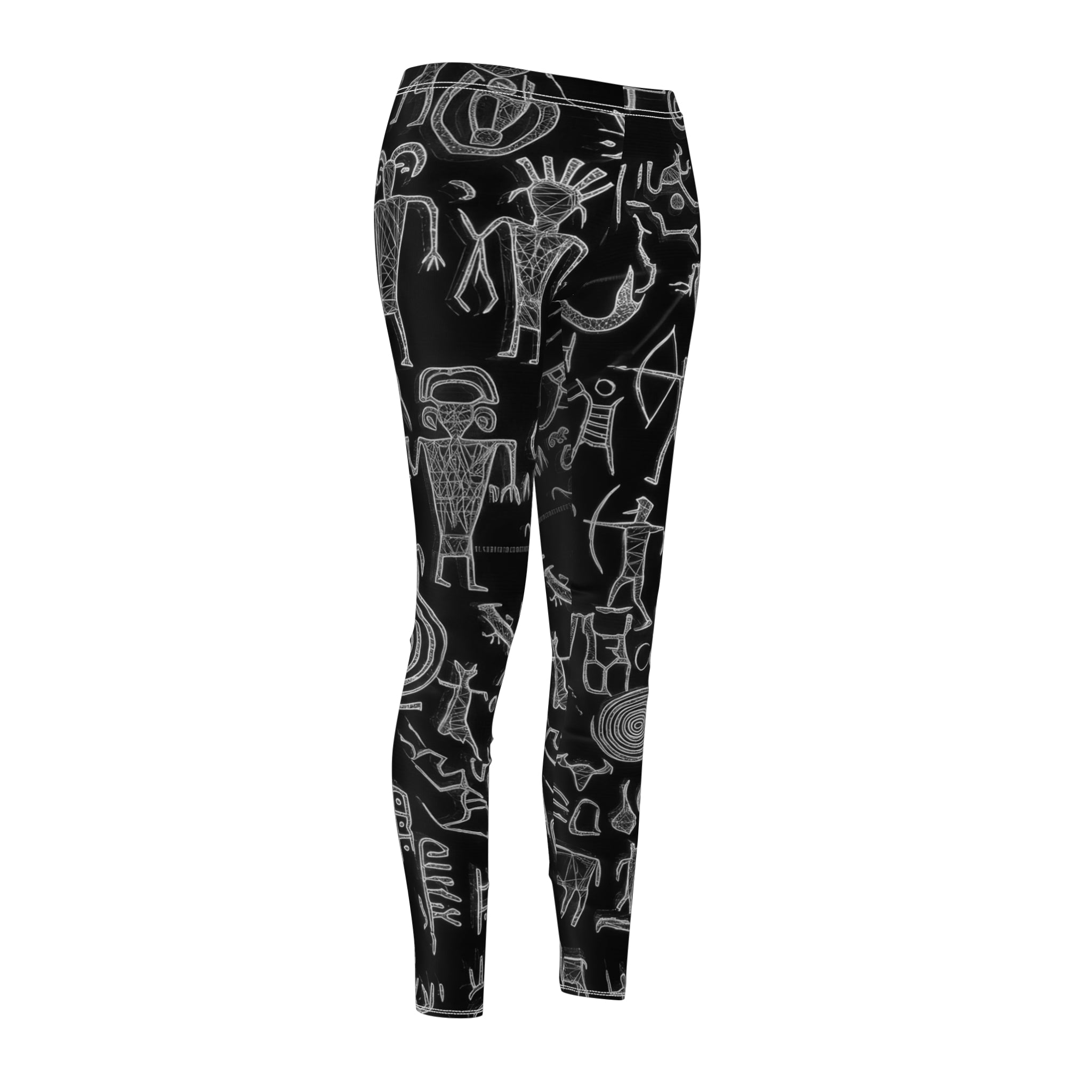 Petroglyph Print Women's Leggings — Black & White Stone Art Yoga Leggings