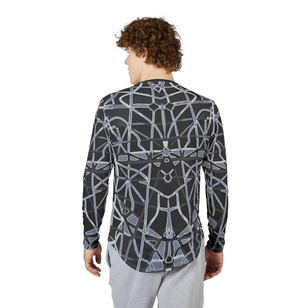 Men's Long Sleeve UV shirt "UPF 50+"  — Geometric Monochrome All-Over Print