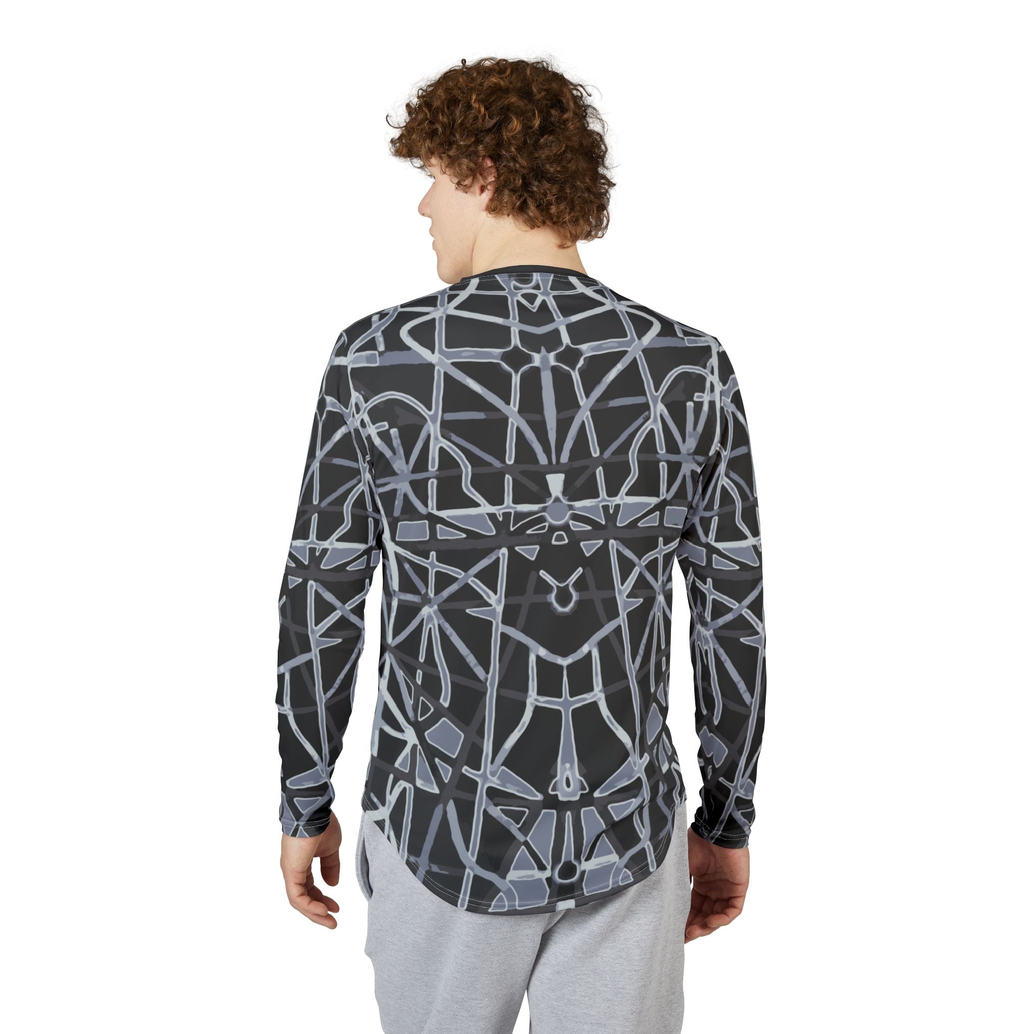 Men's Long Sleeve UV shirt "UPF 50+"  — Geometric Monochrome All-Over Print