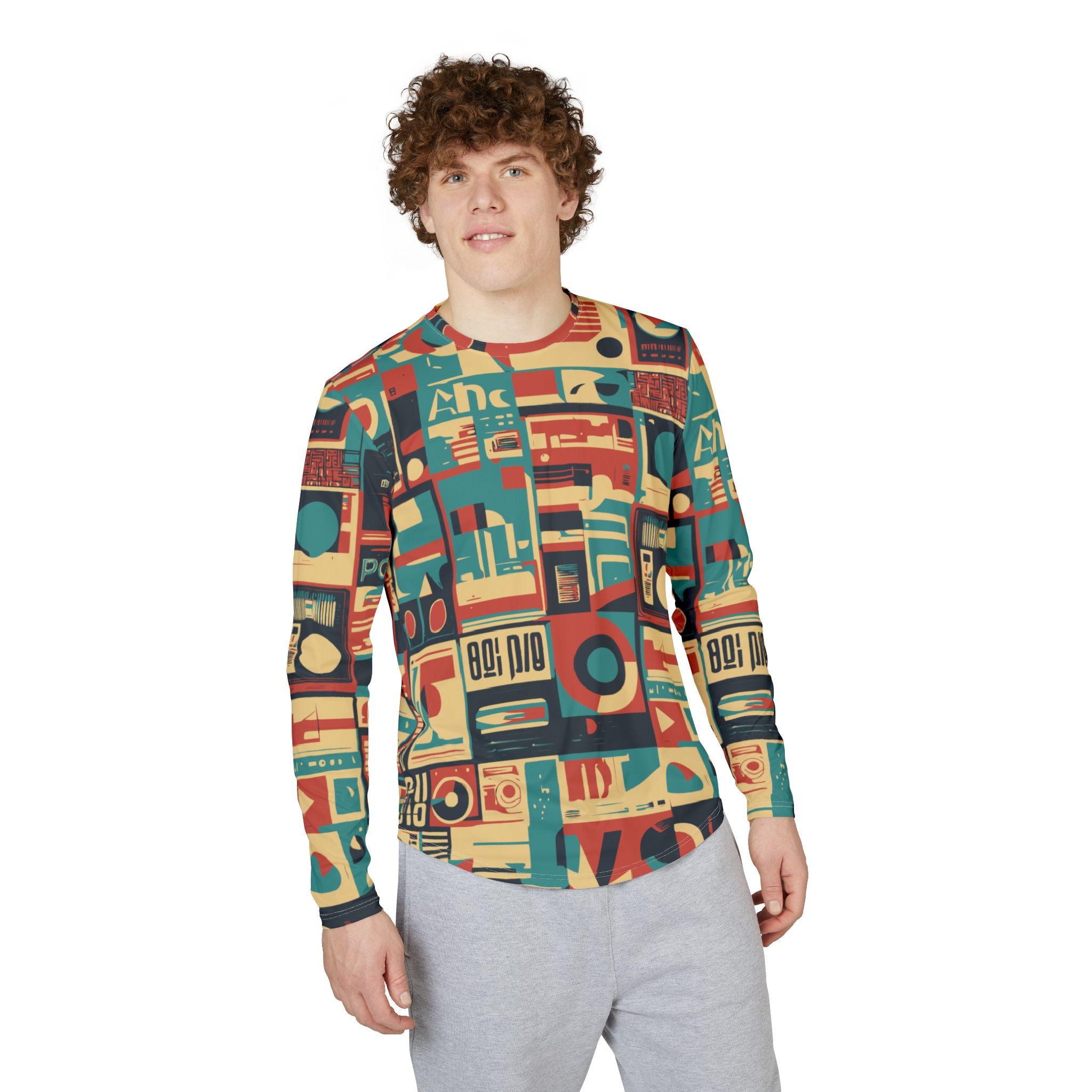 Retro Audio Pattern Long Sleeve Shirt "UPF 50+" protection — Men's UV Protection