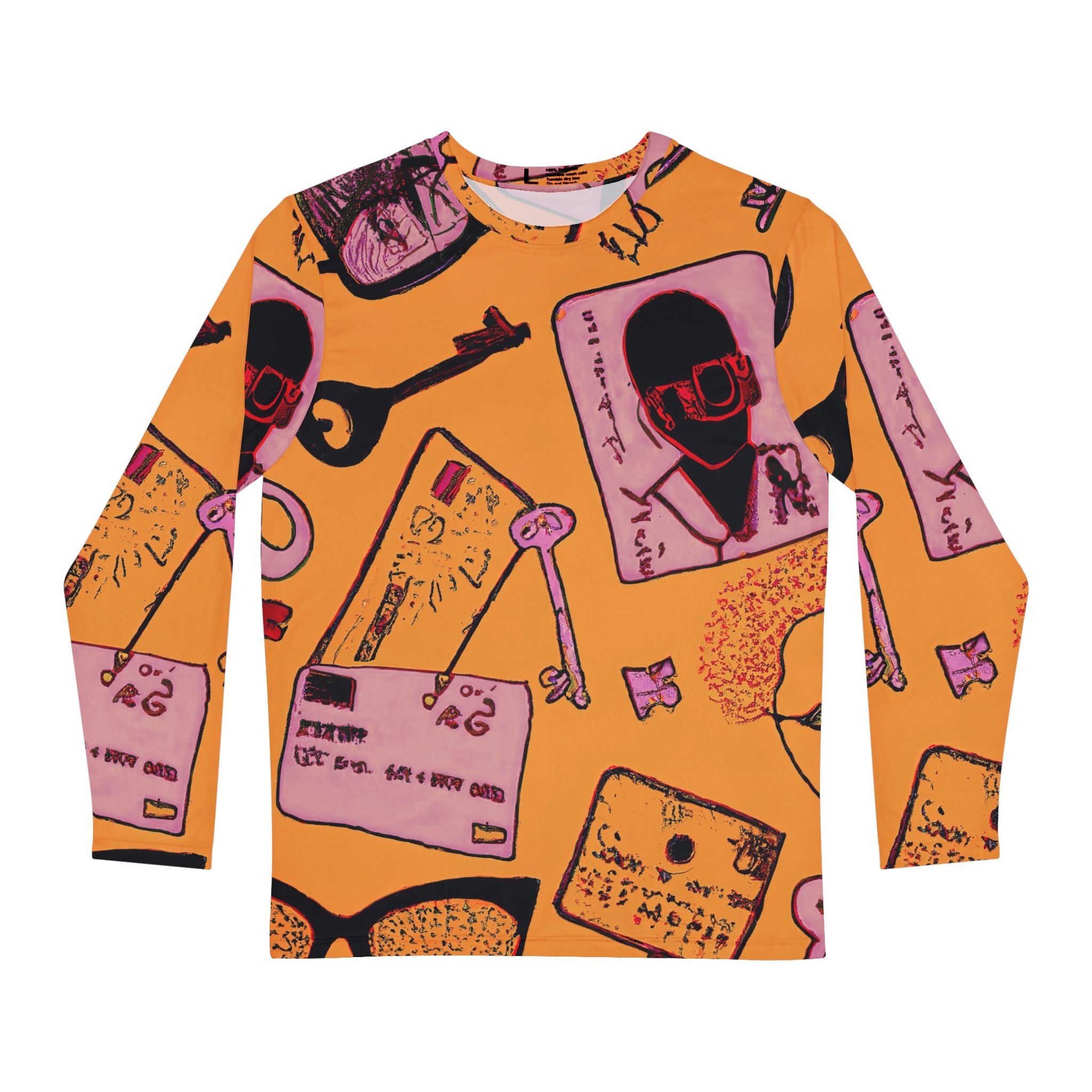 Vintage Polaroid Collage Long Sleeve Shirt — Retro Camera & Keys All-Over Print
