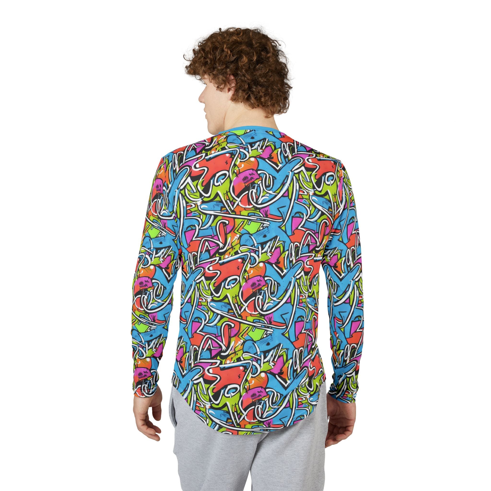 Men's UV Long Sleeve Shirt "UPF 50+"  — Vibrant Neon Graffiti All-Over Print