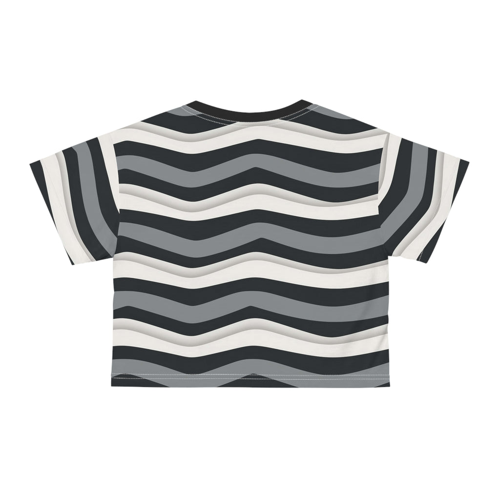 Wavy Stripes Crop Tee — Monochrome Retro Surf Pattern