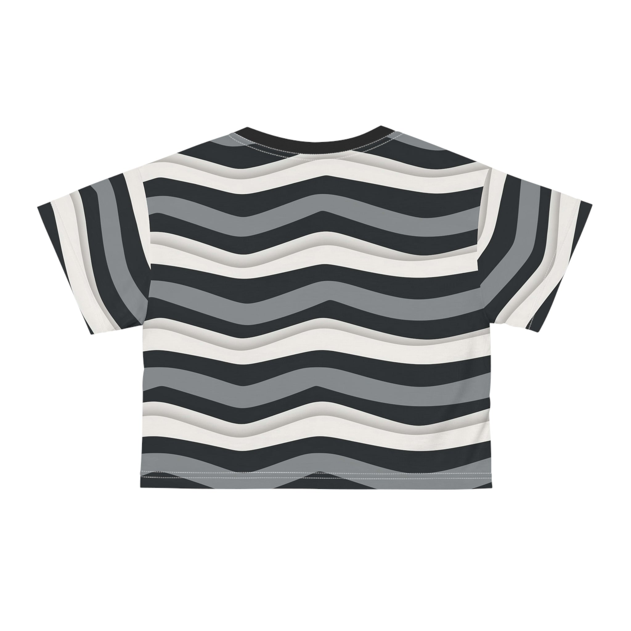 Wavy Stripes Crop Tee — Monochrome Retro Surf Pattern