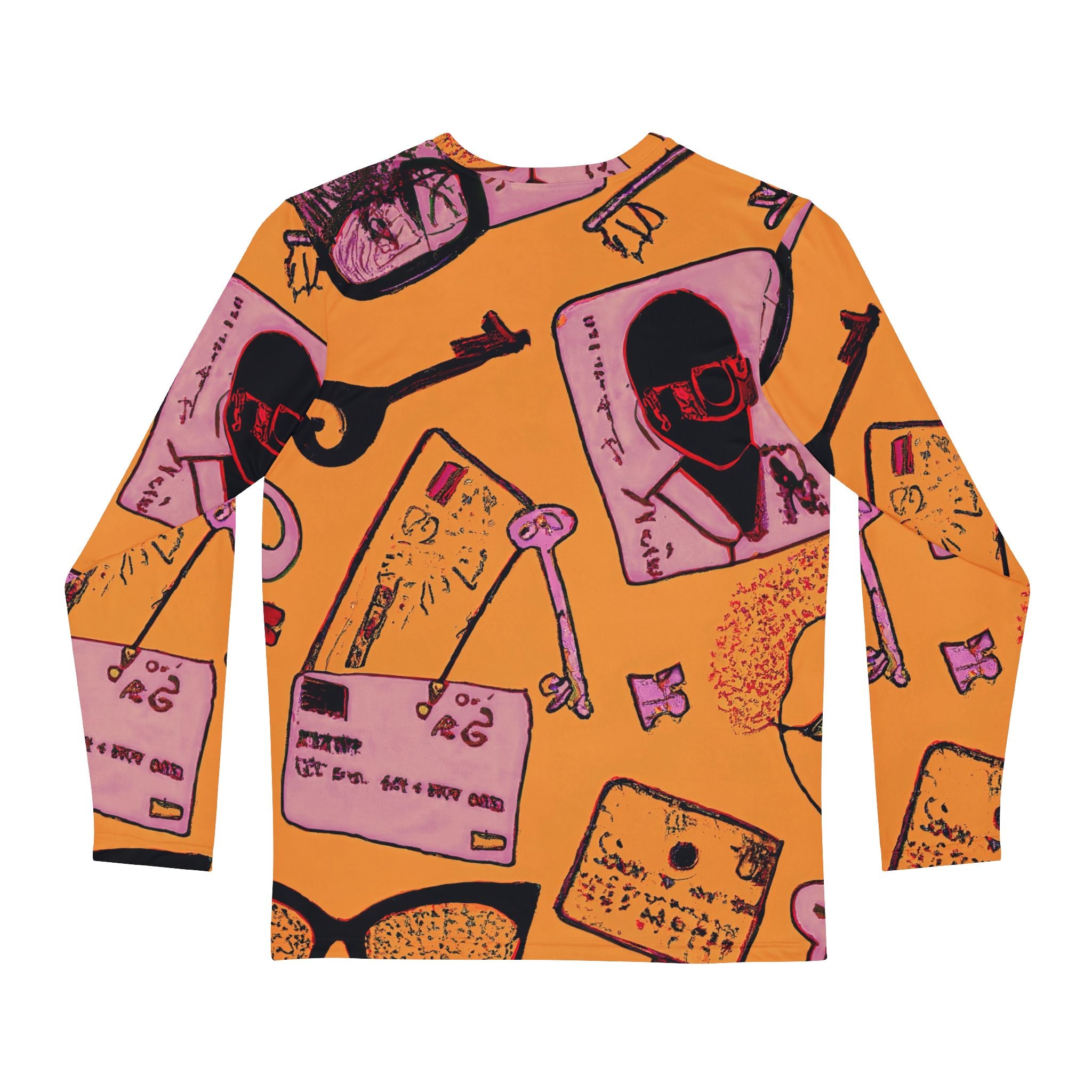 Vintage Polaroid Collage Long Sleeve Shirt — Retro Camera & Keys All-Over Print