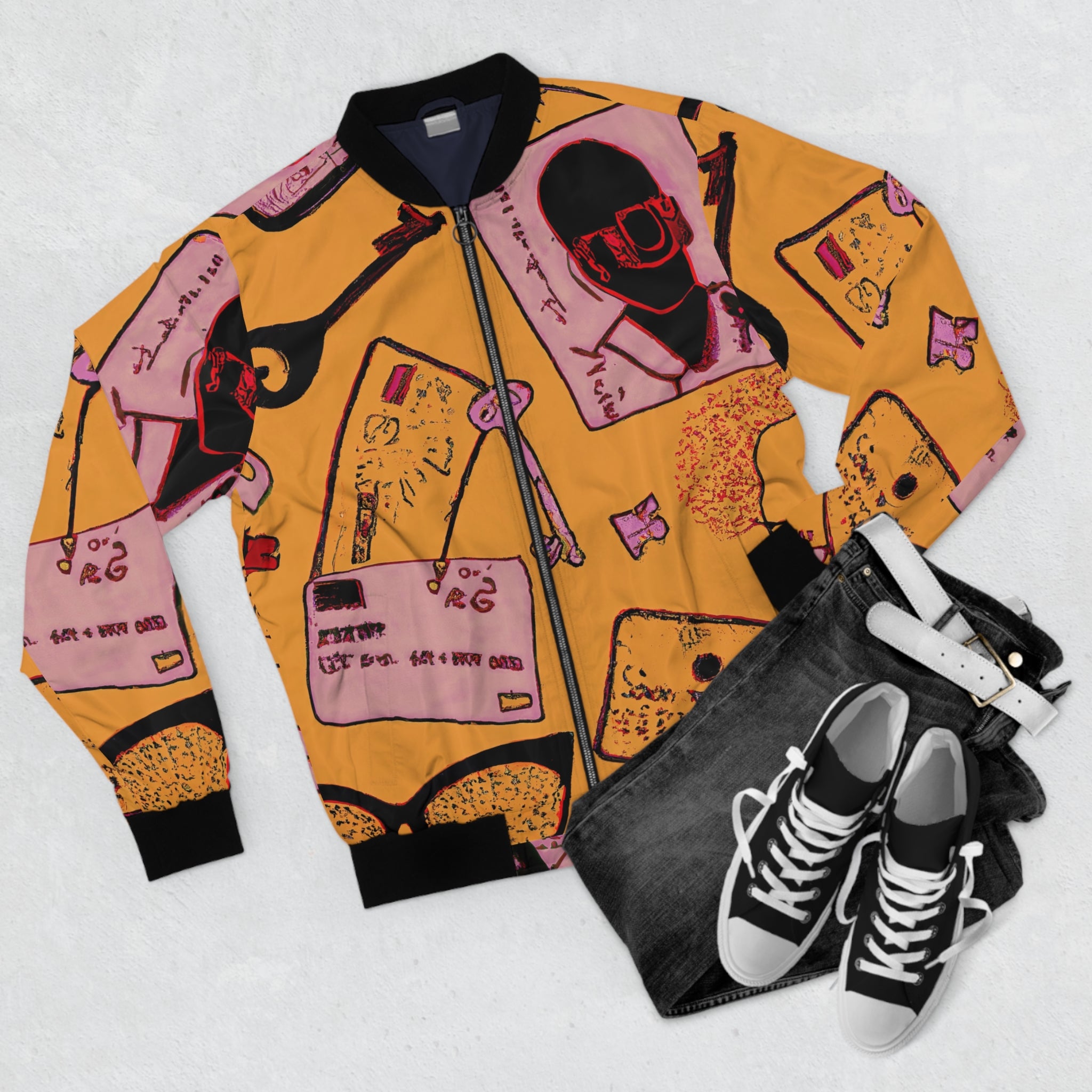Vintage Notes Pattern Bomber Jacket