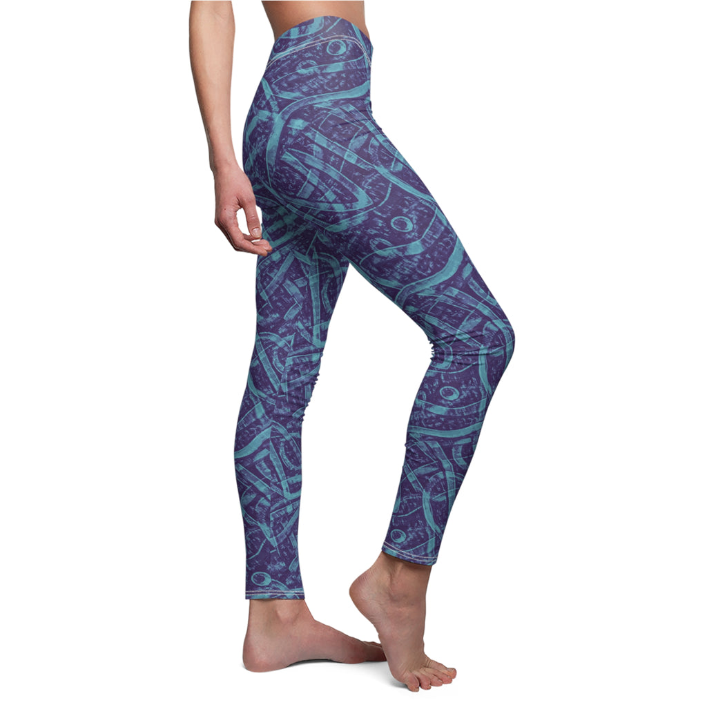 Nautical Knot Pattern Women's Leggings — Blue Sea-Inspired All-Over Print