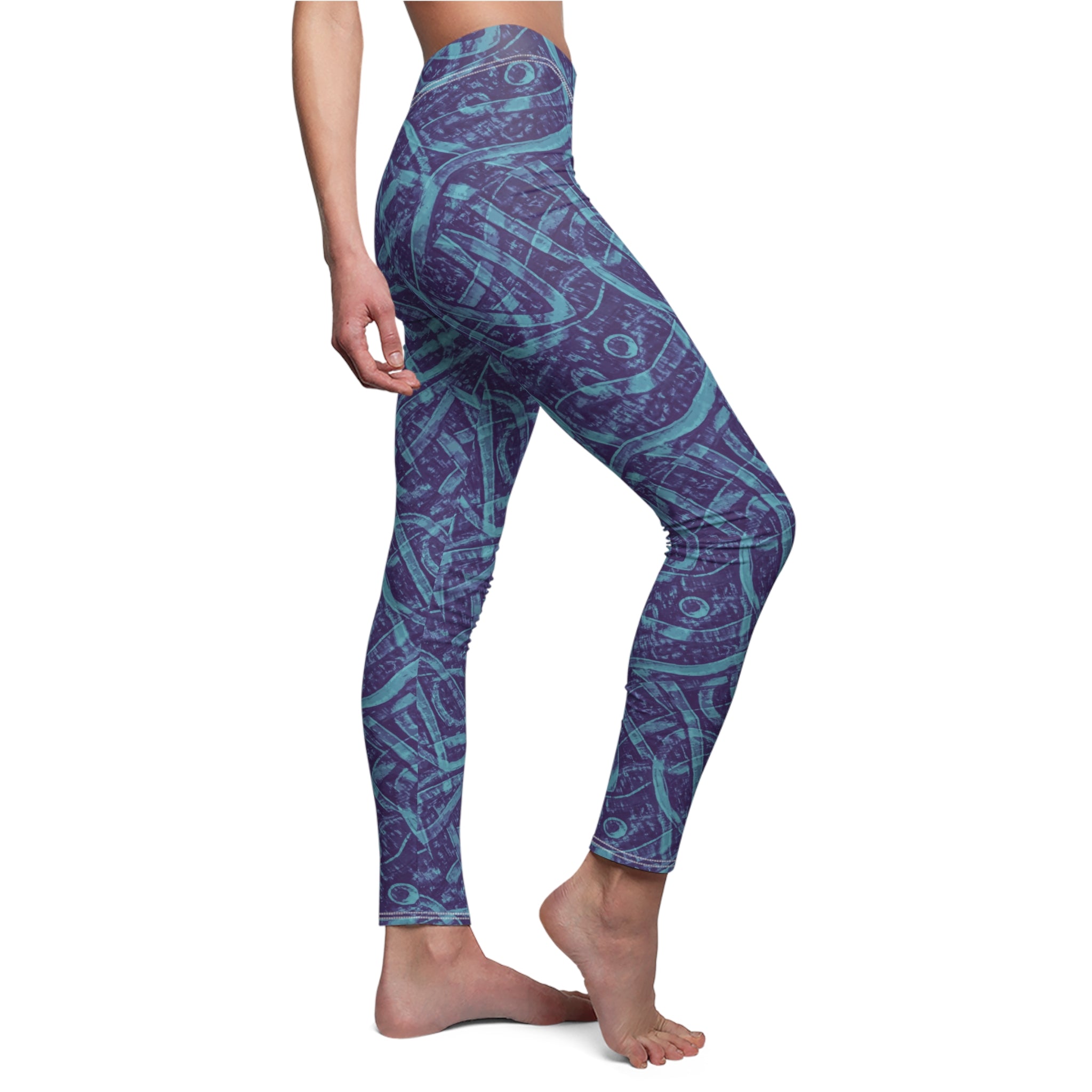 Nautical Knot Pattern Women's Leggings — Blue Sea-Inspired All-Over Print