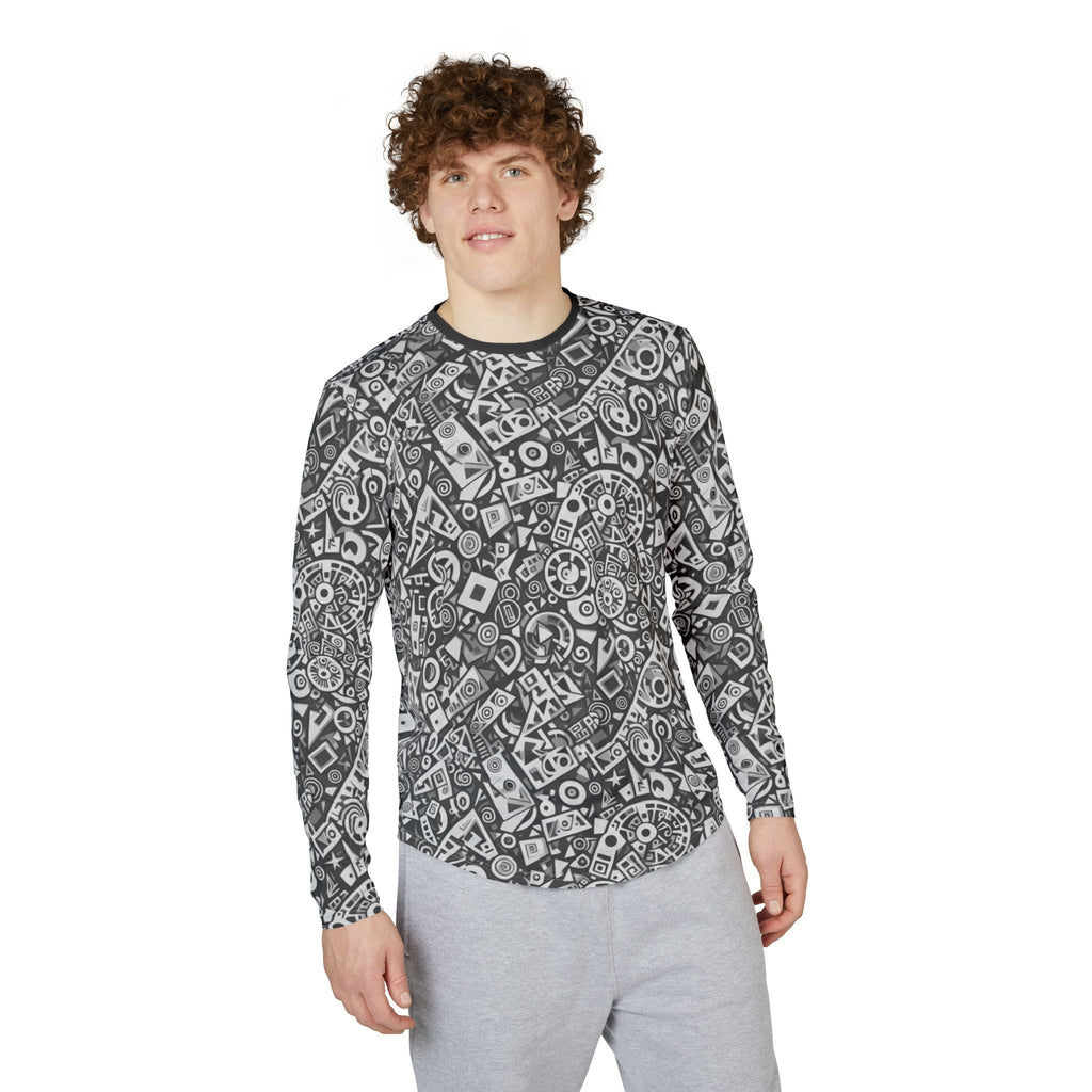 Men's Long Sleeve UV Shirt — "UPF 50+"Monochrome Tech Pattern