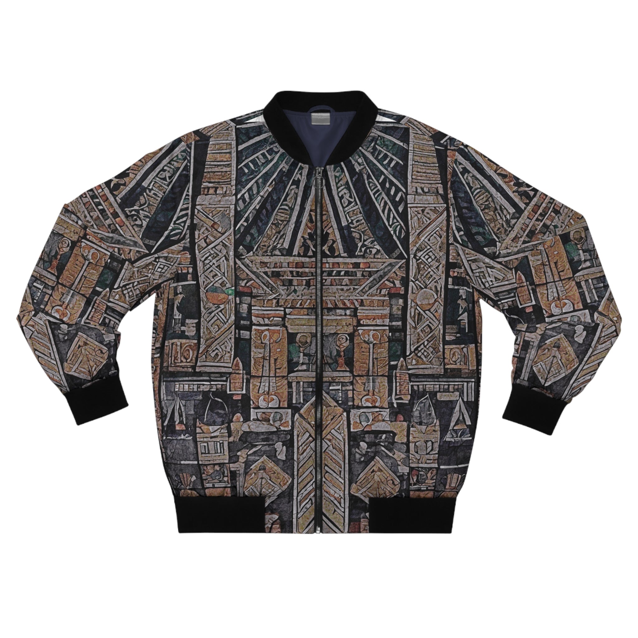 Egyptian Hieroglyph Pattern Bomber Jacket