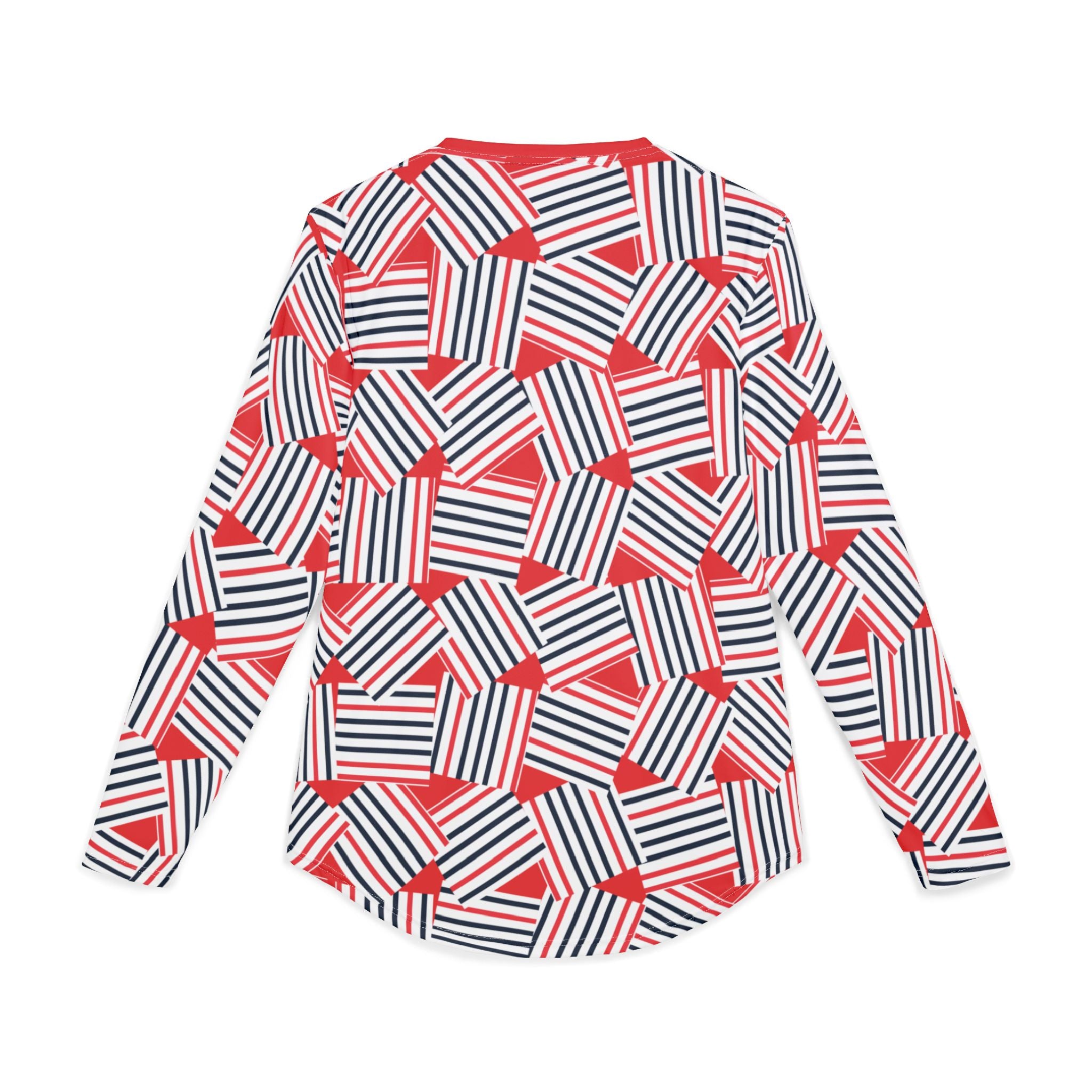 Men's Red White Blue Striped UV Sun Protection   "UPF 50+" Long Sleeve Shirt — All-Over Print
