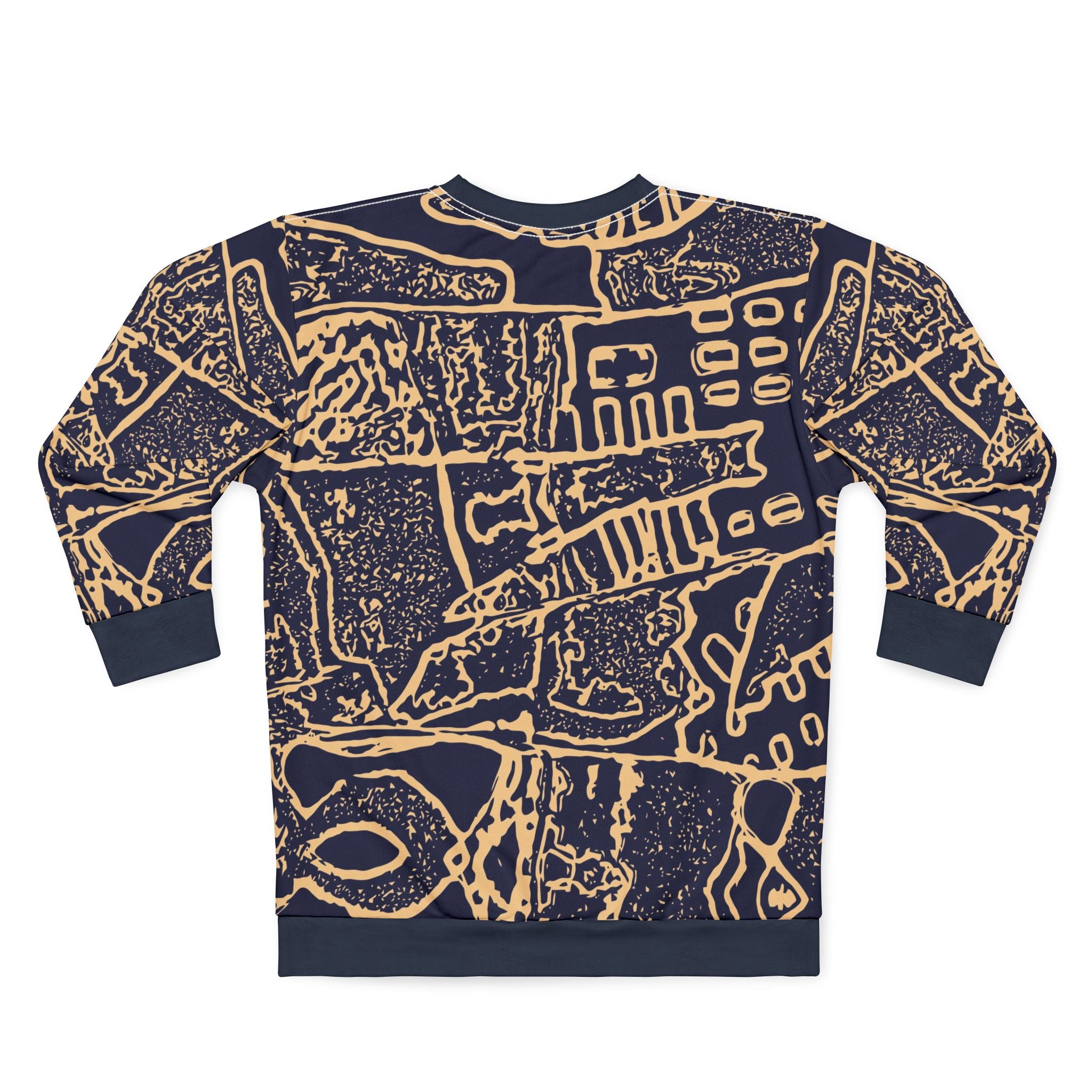 Abstract Navy & Gold All-Over Print Sweatshirt — Geometric Sketch Pattern