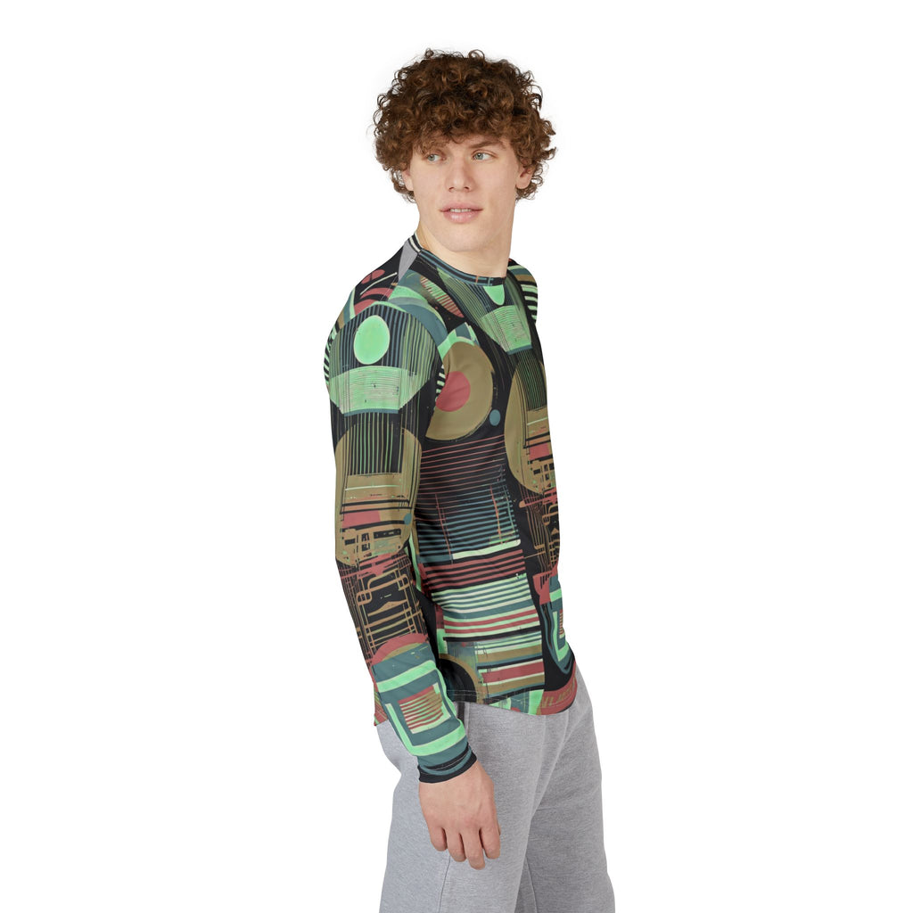 Men's UV Long Sleeve Shirt — Retro Geometric Tech Print