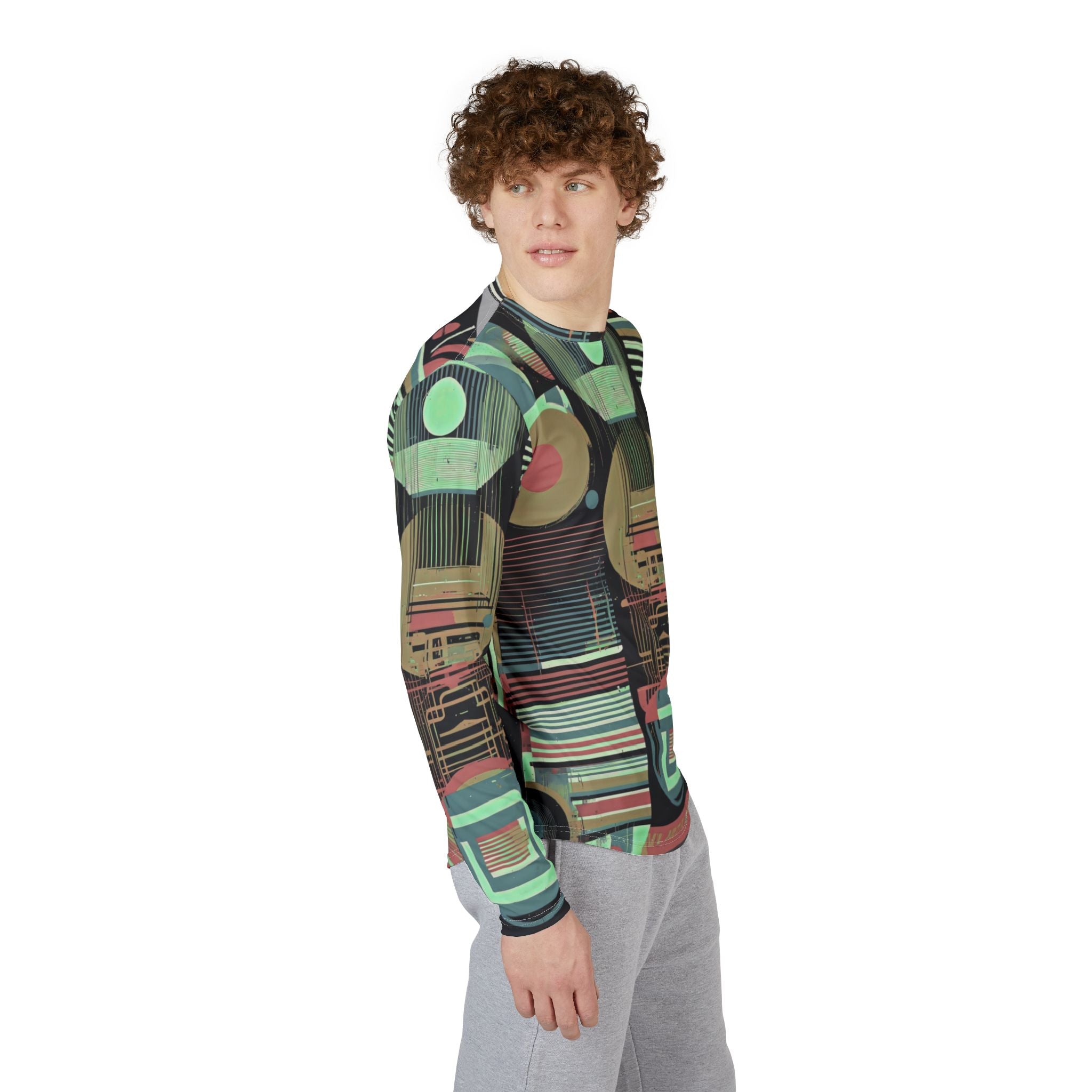 Men's UV Long Sleeve Shirt — Retro Geometric Tech Print