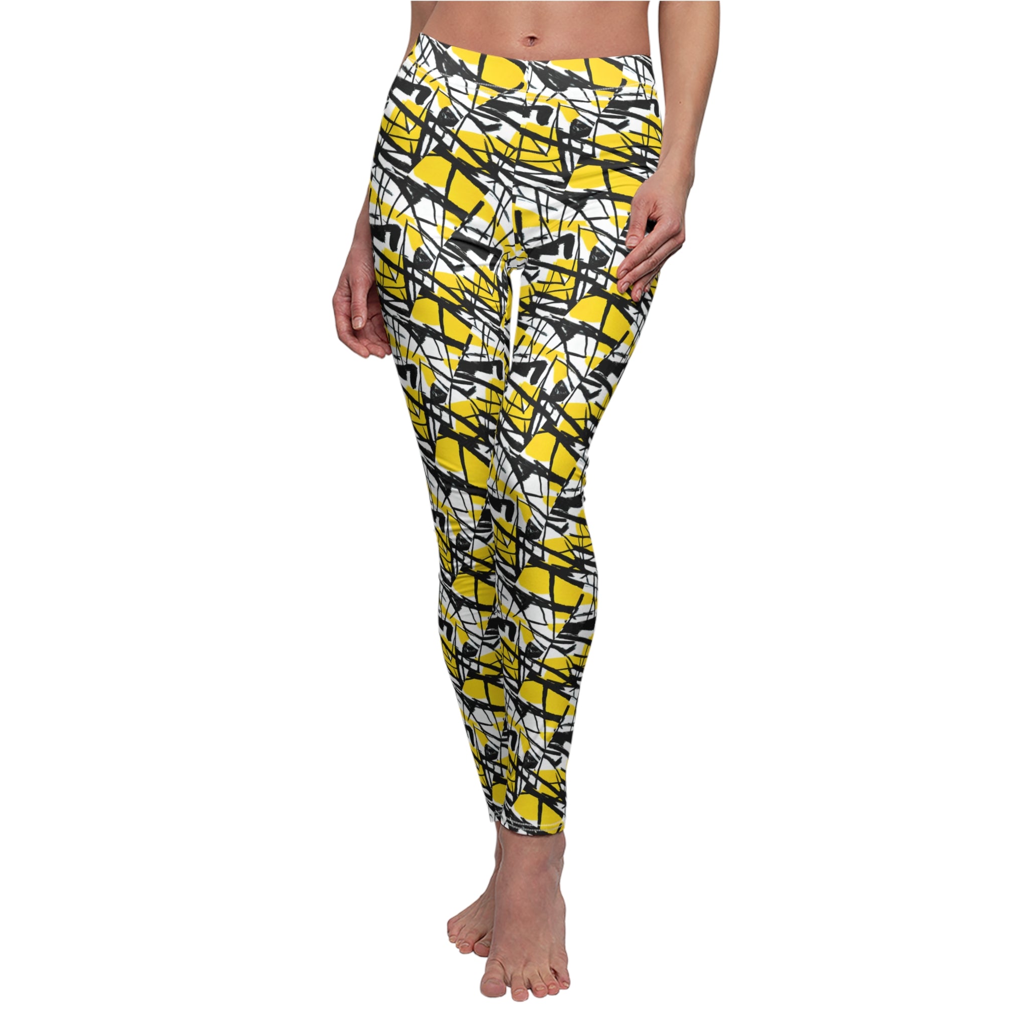 Abstract Yellow Scribble Leggings — Women's All-Over Print Casual Leggings