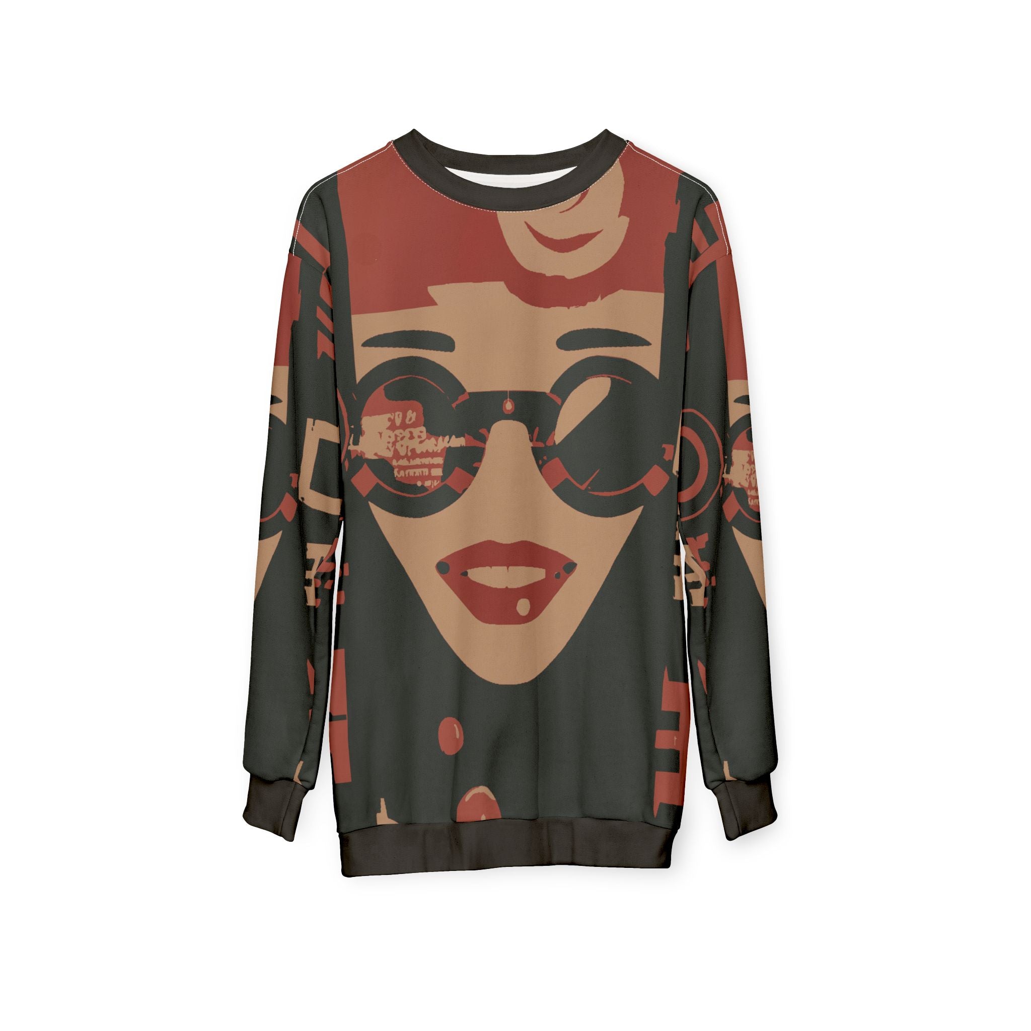 Retro Pop Art Face Sweatshirt – Vintage Graphic All-Over Print