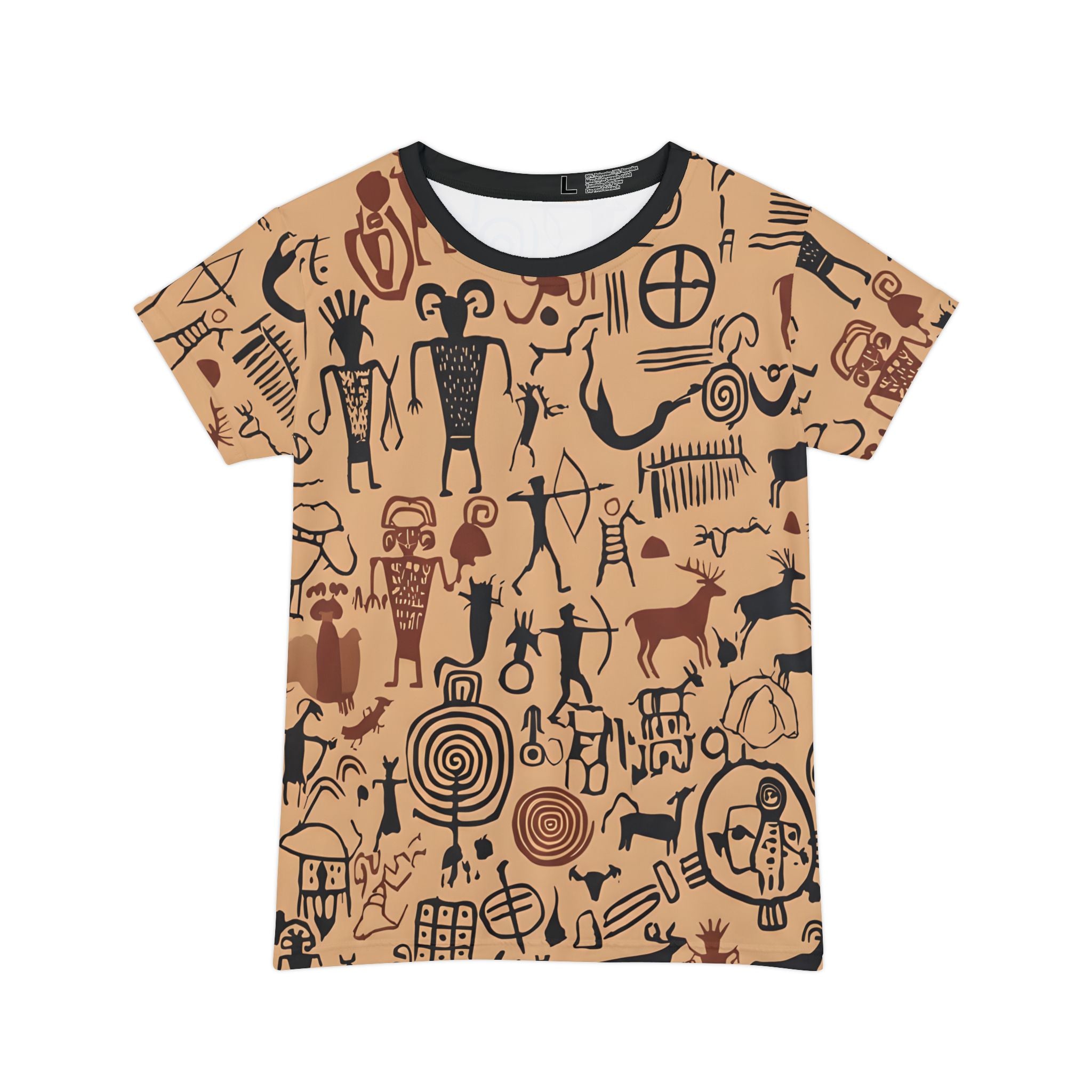 Women's All-Over Print Tee — Vintage Petroglyph / Cave Art Pattern
