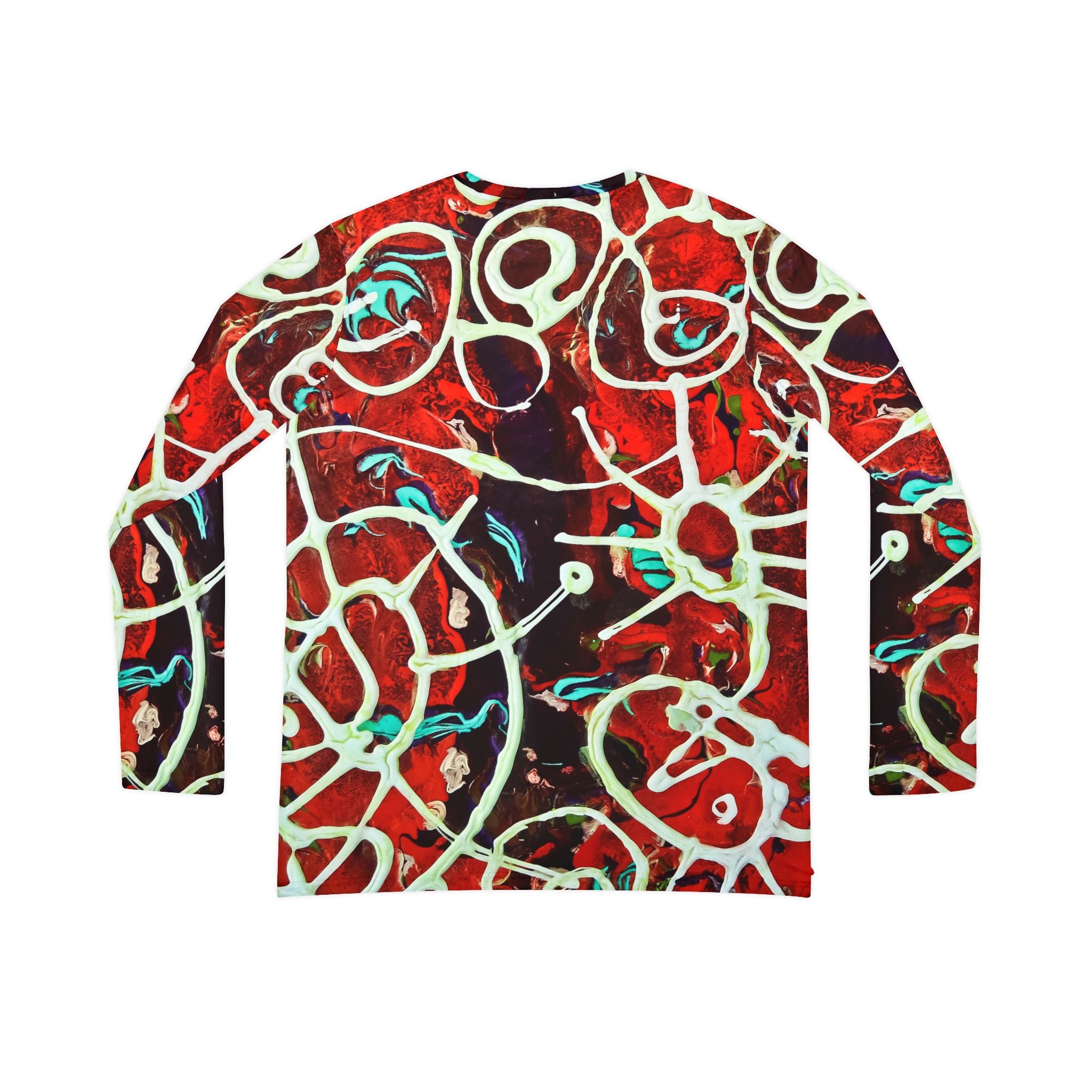 Women's V-Neck Long Sleeve Shirt — Red Abstract Floral All-Over Print