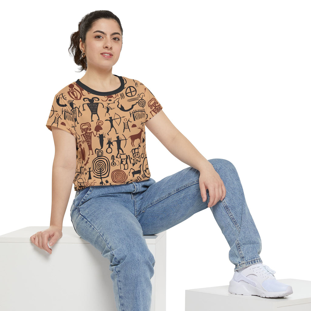 Women's All-Over Print Tee — Vintage Petroglyph / Cave Art Pattern