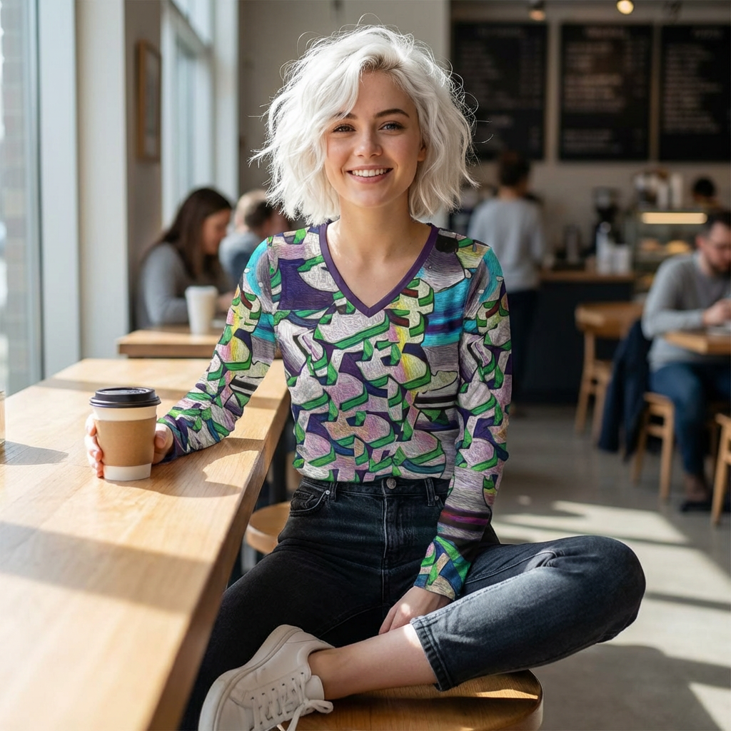 Women's Long Sleeve V-neck Shirt (AOP)