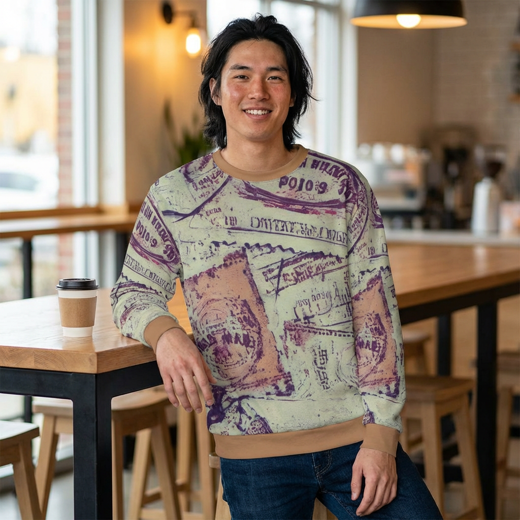 Passport Stamp Pattern Sweatshirt
