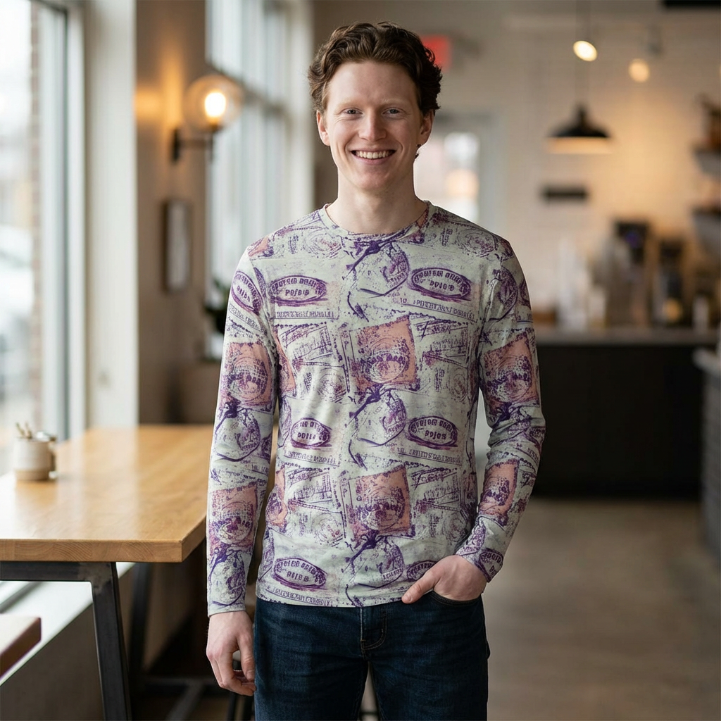 Vintage Passport Stamp All-Over Print Long Sleeve Shirt