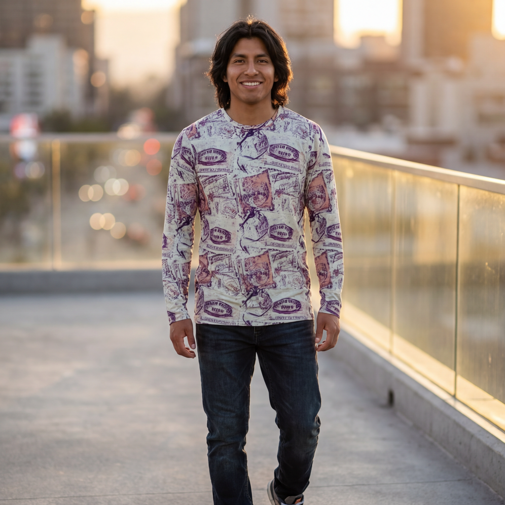 Vintage Passport Stamp All-Over Print Long Sleeve Shirt
