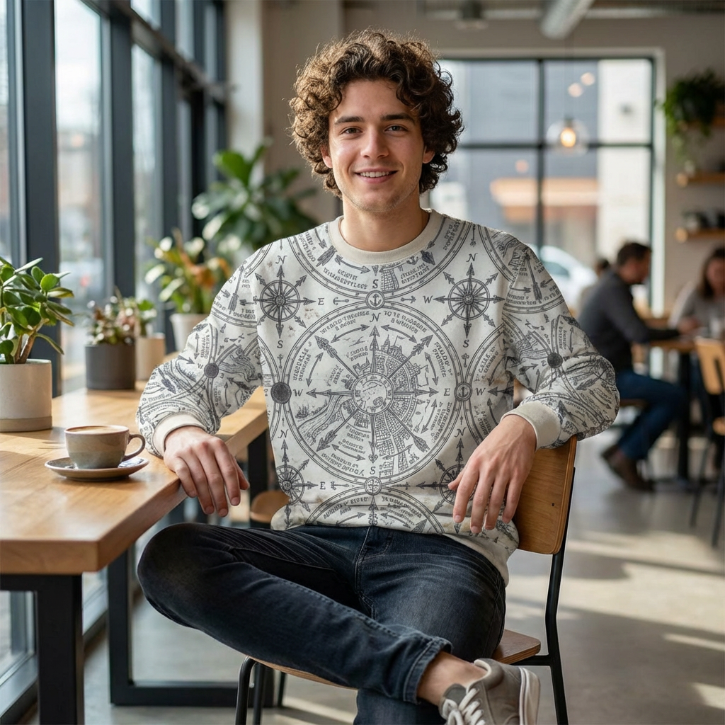 Vintage Compass Pattern Sweatshirt