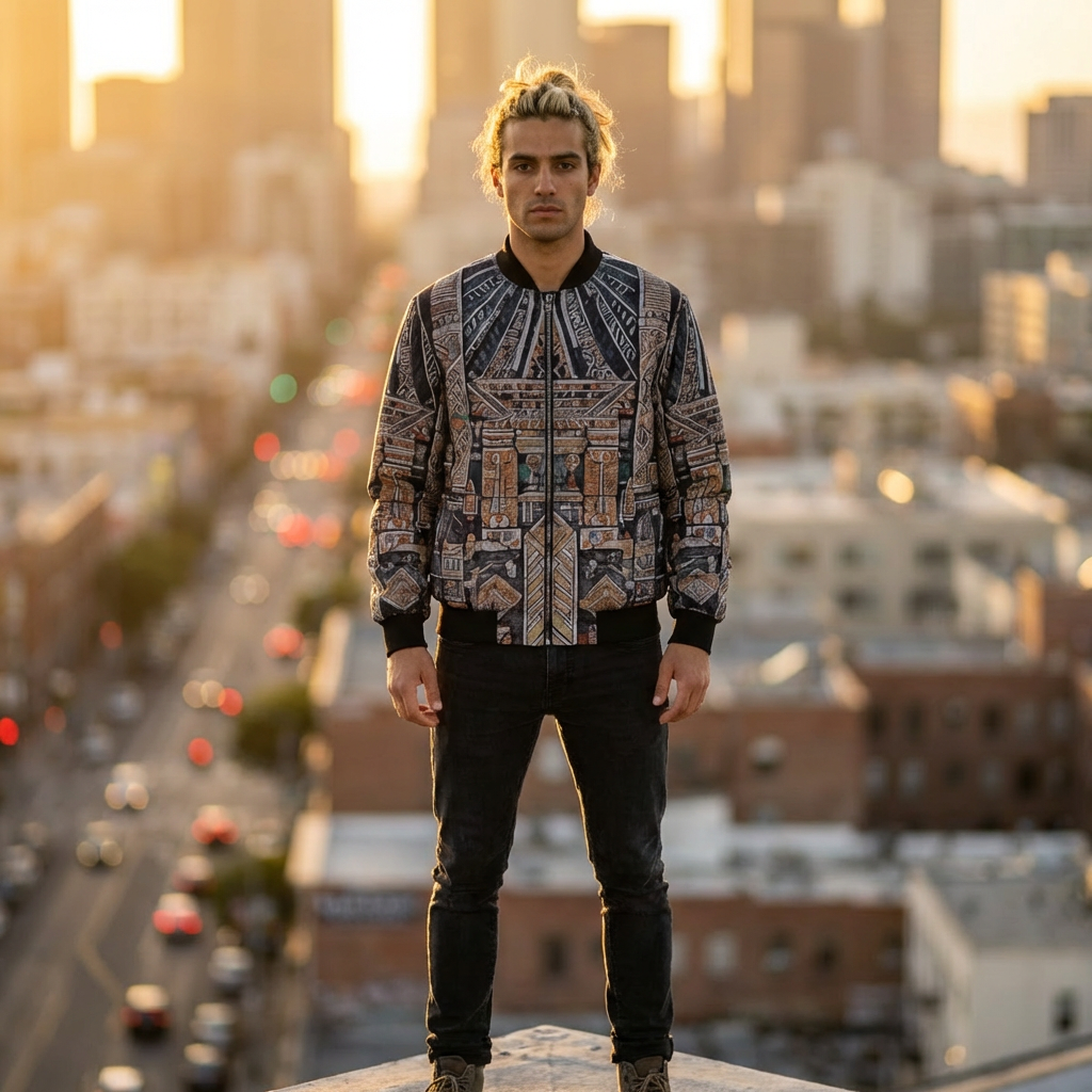 Egyptian Hieroglyph Pattern Bomber Jacket