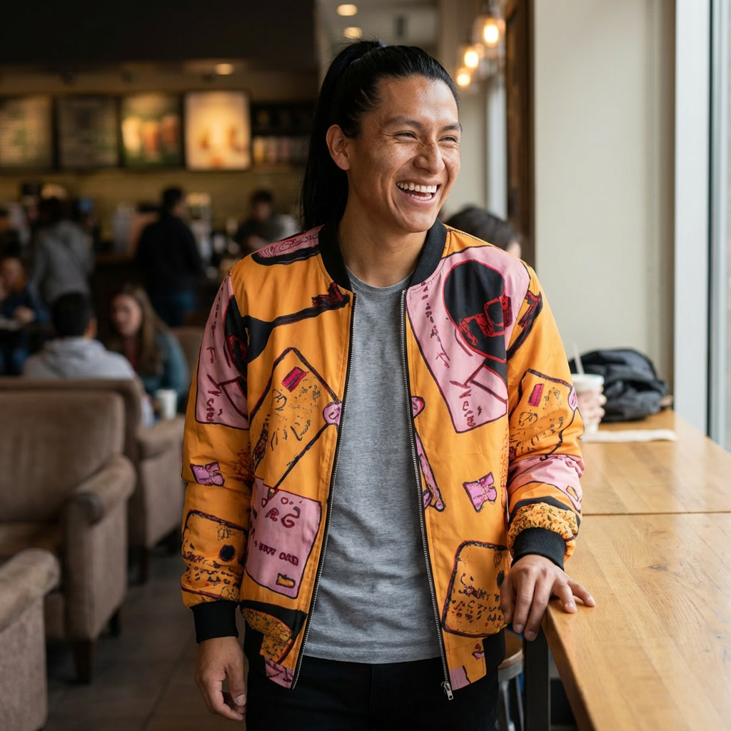 Vintage Notes Pattern Bomber Jacket