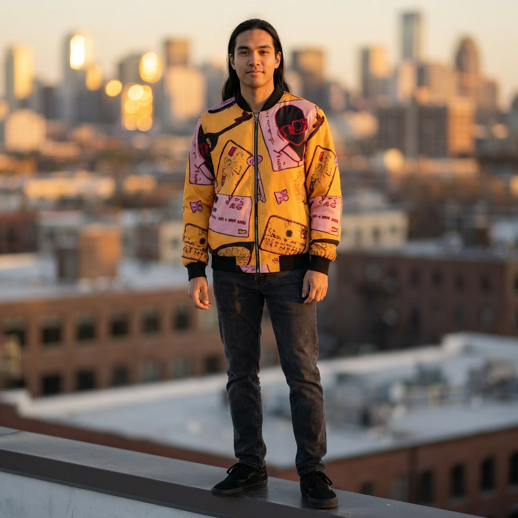 Vintage Notes Pattern Bomber Jacket